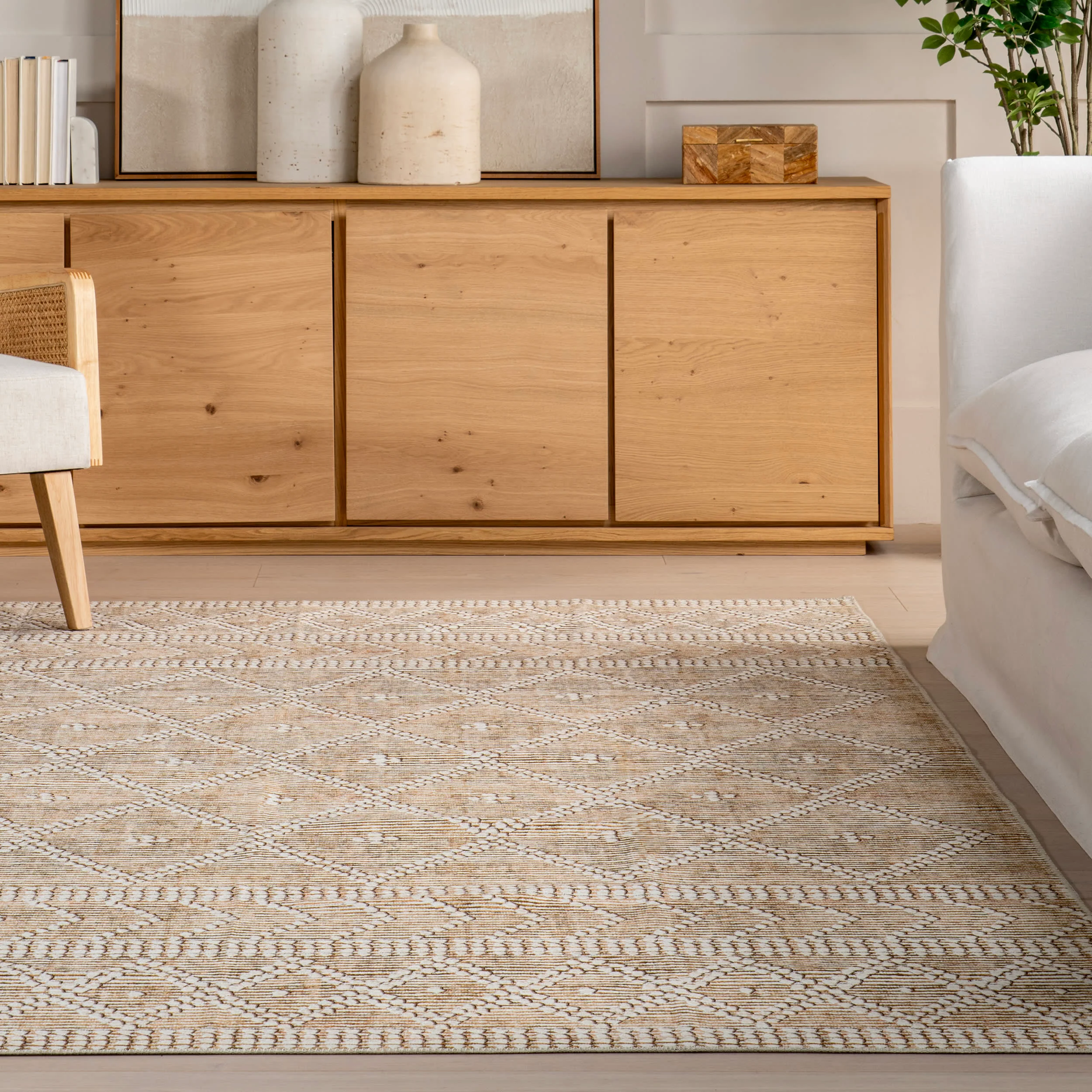 Manara Spill Proof Washable Rug | Tan - Image 4