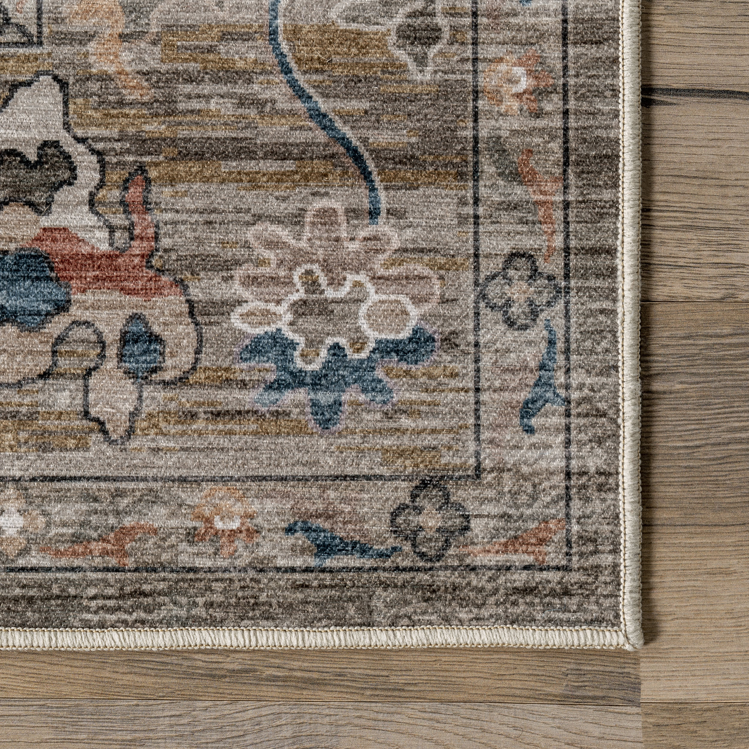 Mandi Vintage Floral Spill Proof Washable Rug | Taupe - Image 3