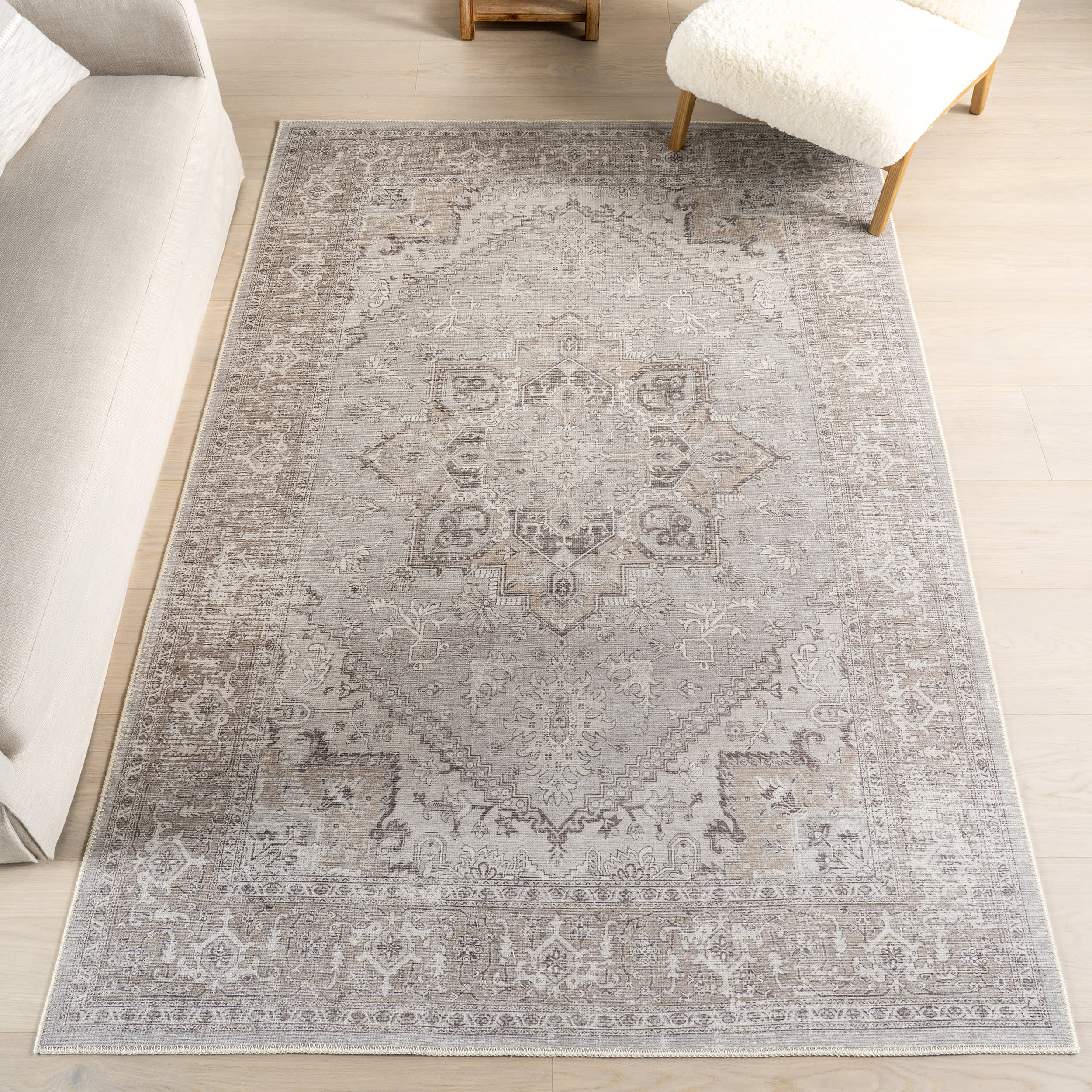 Manuela Medallion Washable Rug | Beige - Image 2