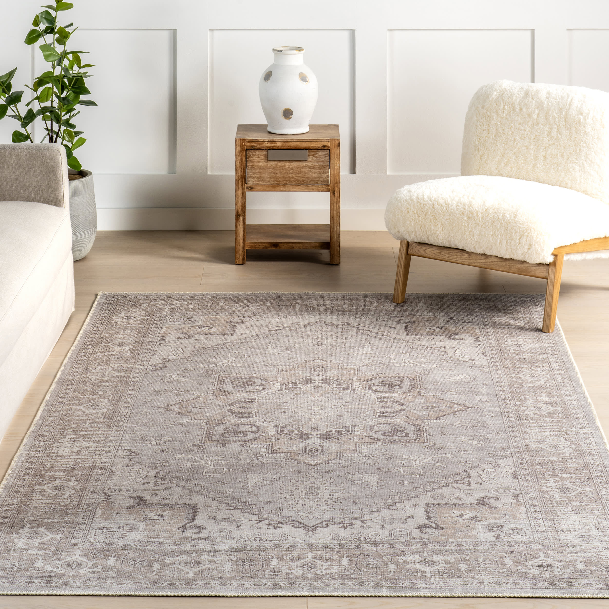 Manuela Medallion Washable Rug | Beige - Image 5
