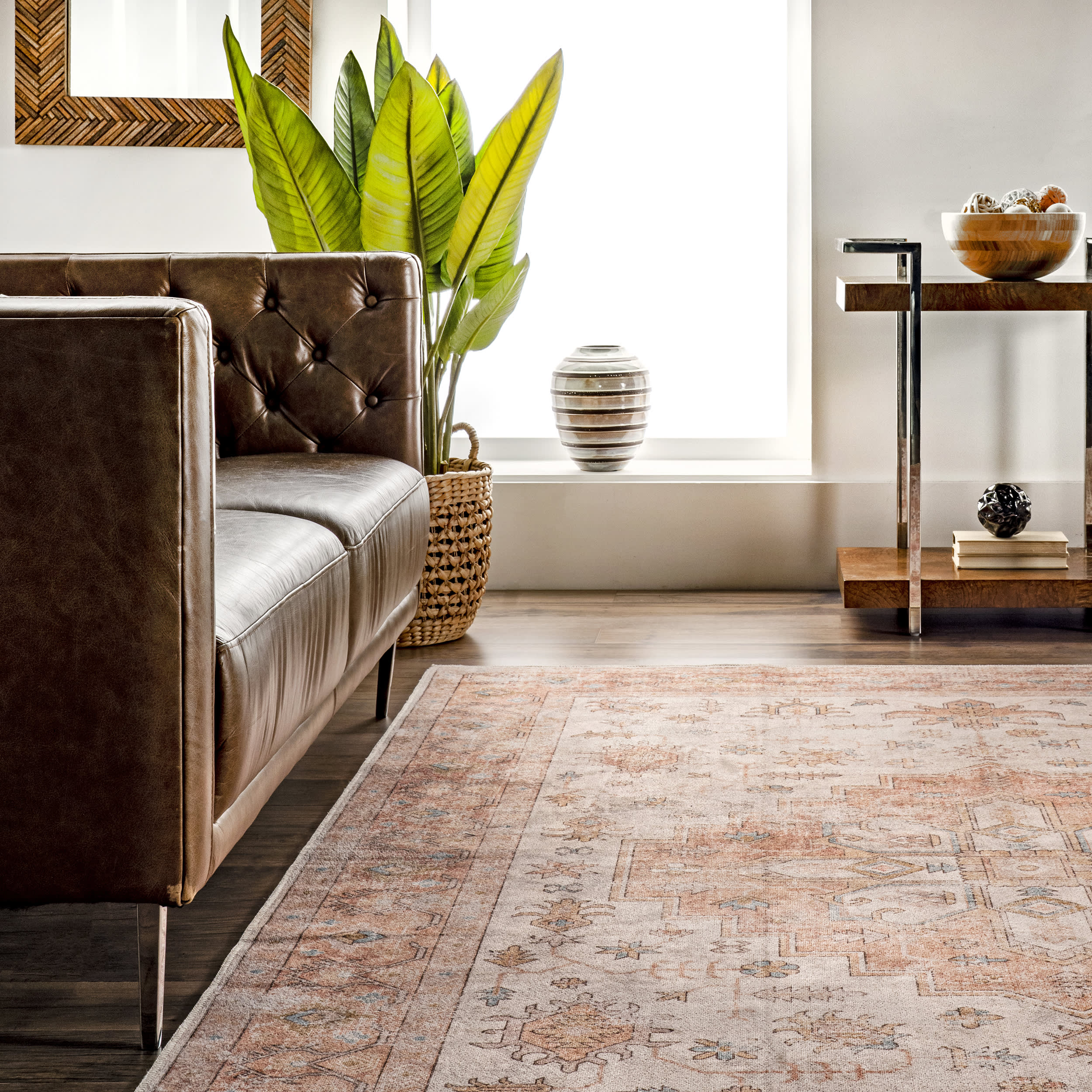 Mara Medallion Spill Proof Washable Rug | Peach - Image 4