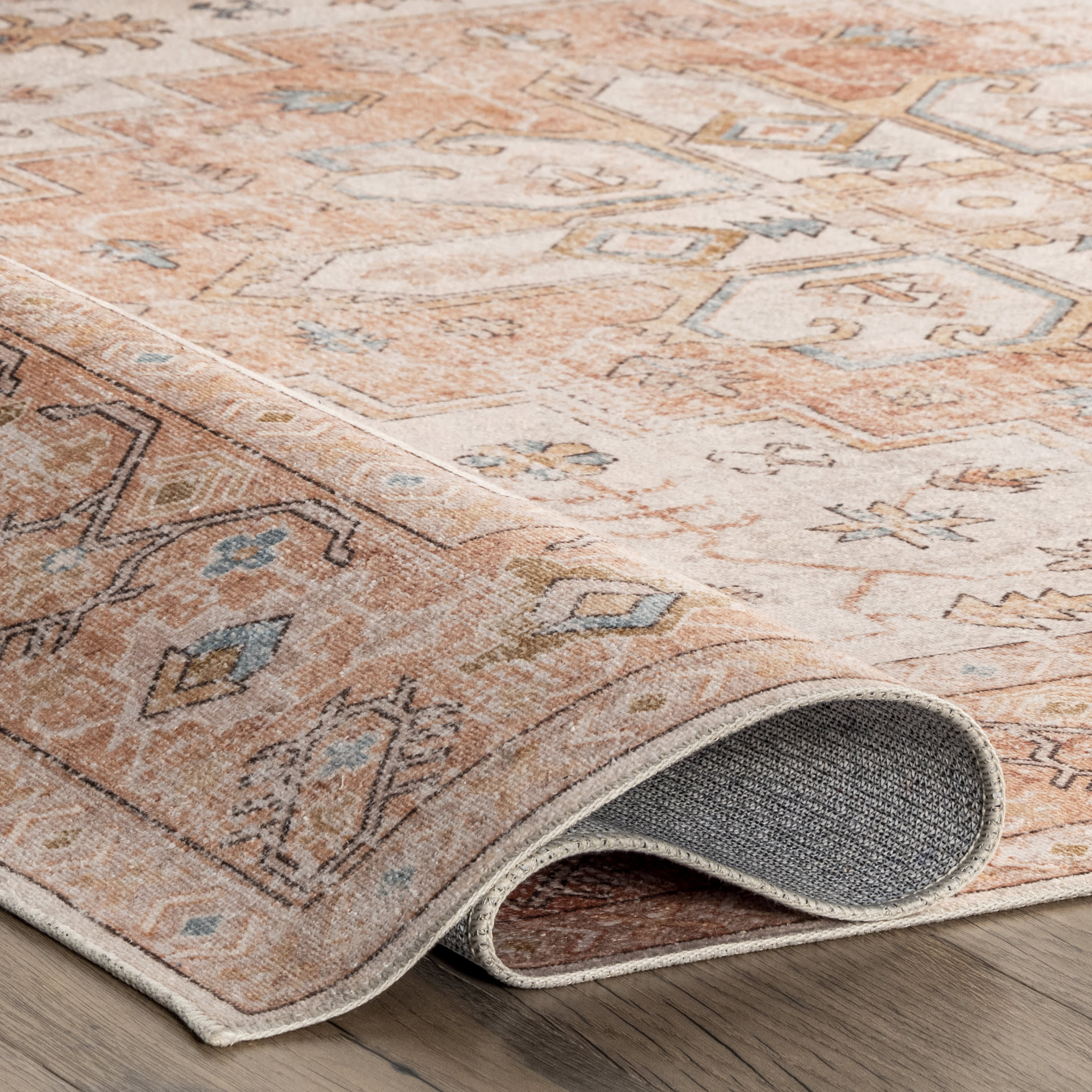 Mara Medallion Spill Proof Washable Rug | Peach - Image 8