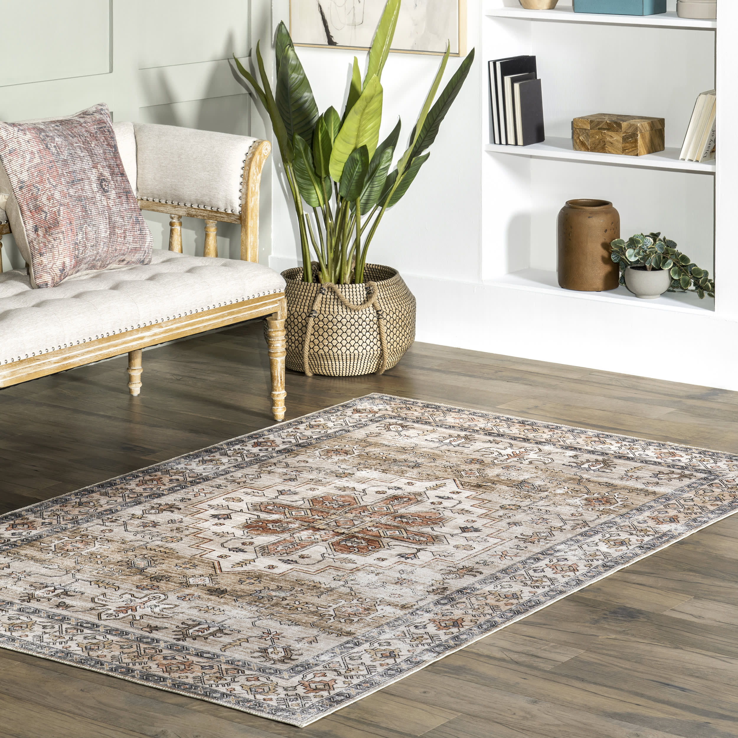Mara Medallion Washable Rug | Beige - Image 2