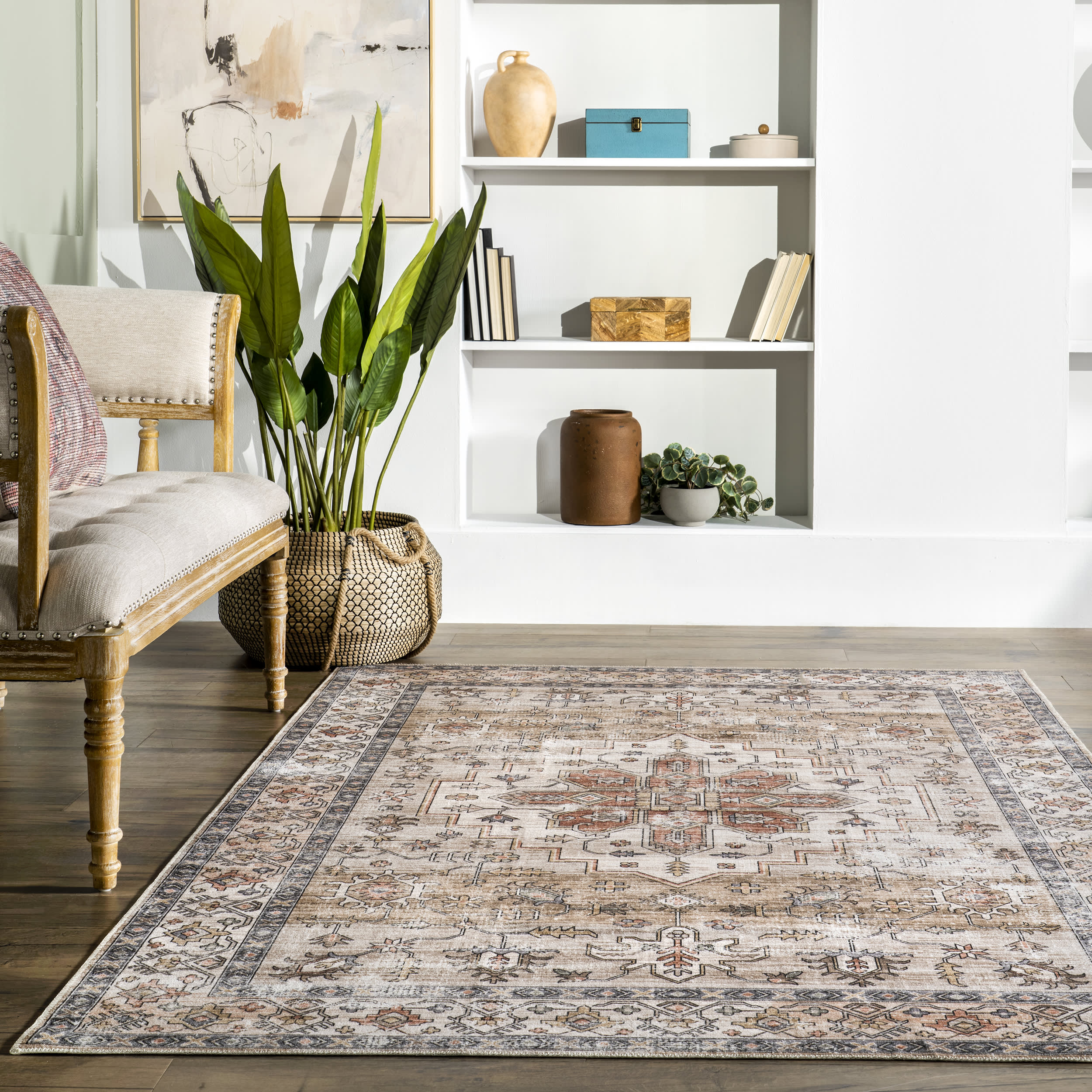 Mara Medallion Washable Rug | Beige - Image 4