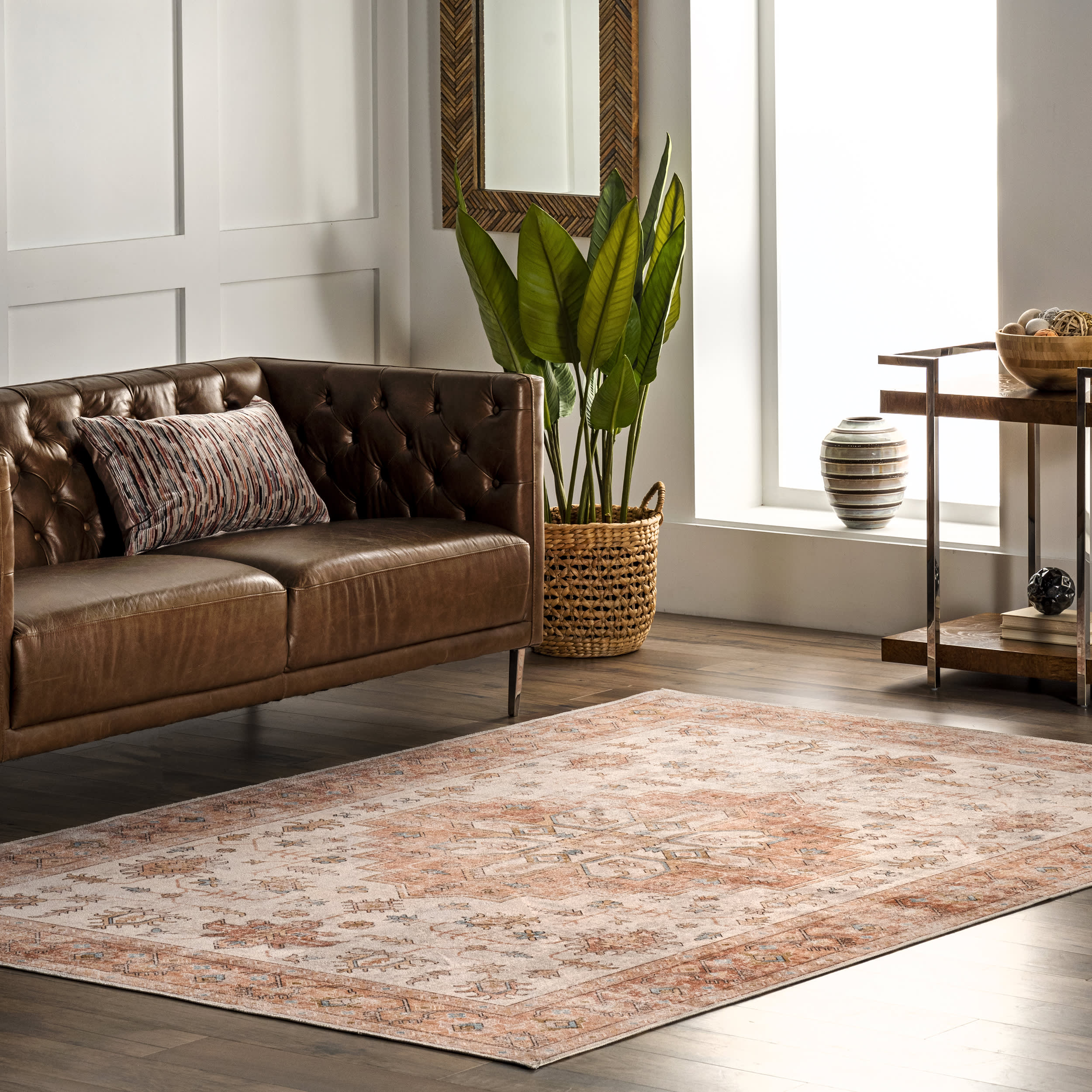 Mara Medallion Washable Rug | Peach - Image 2