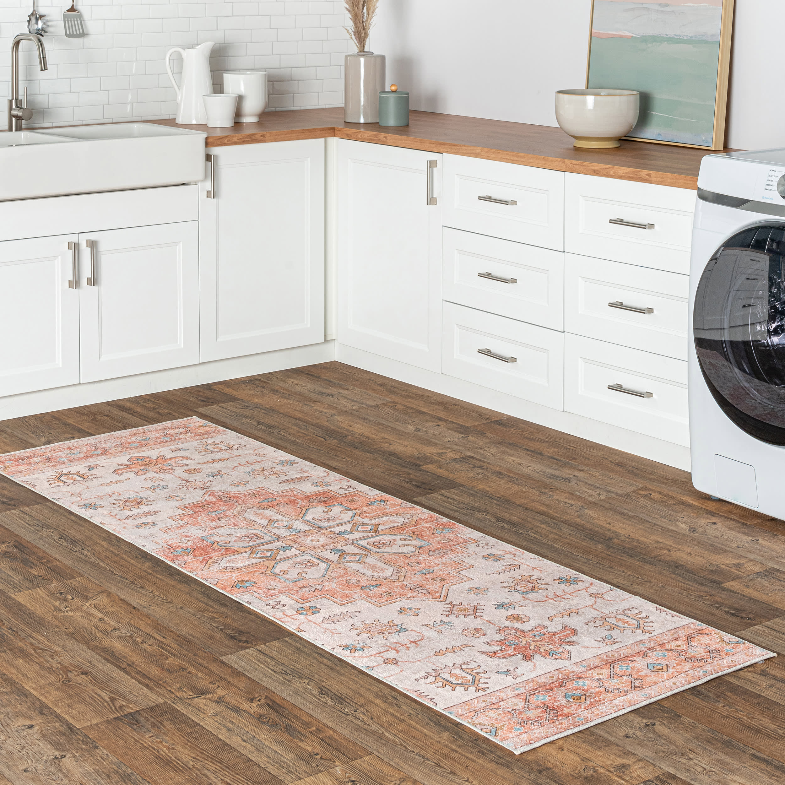 Mara Medallion Washable Rug | Peach - Image 2