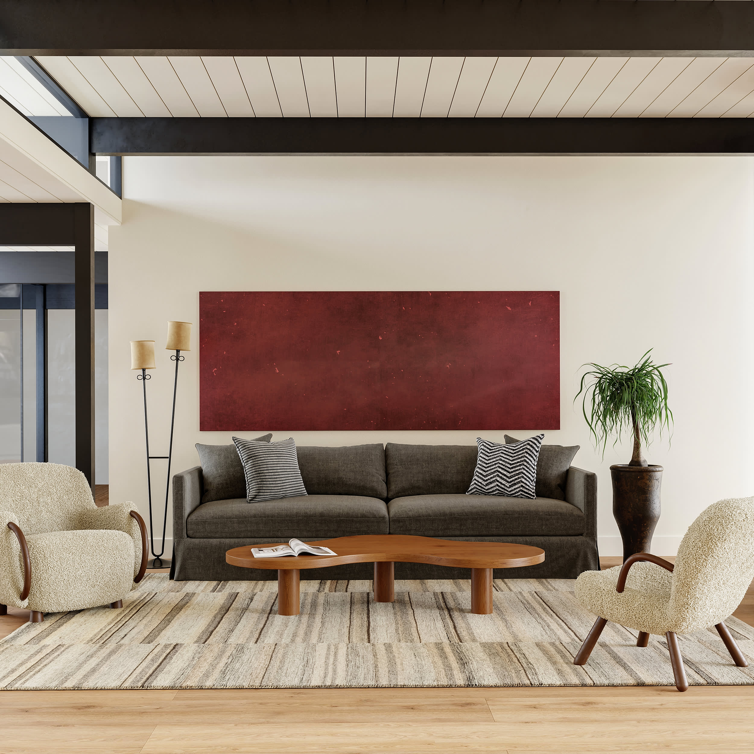 Marble Striped Wool-Blend Rug | Beige - Image 2
