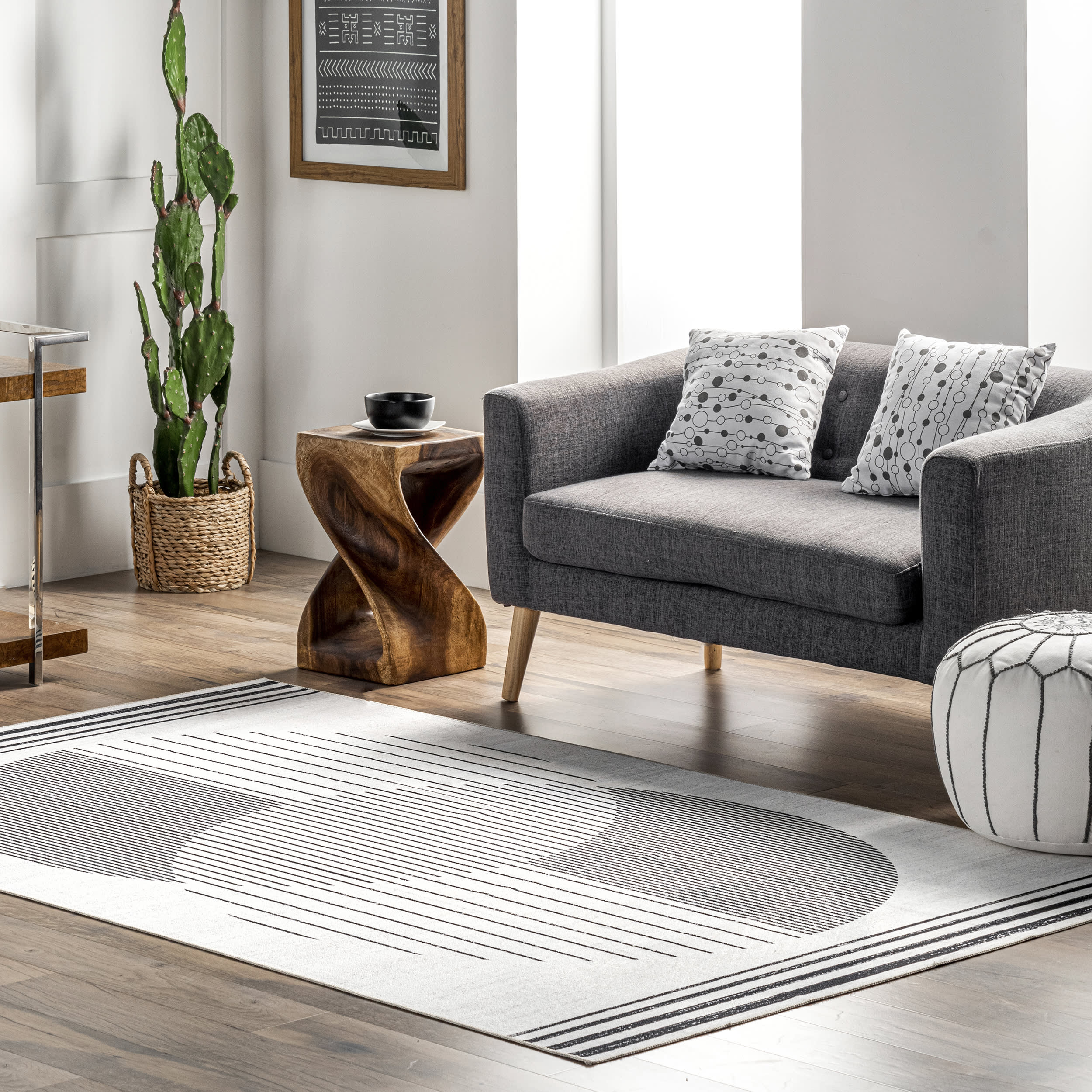Marceline Double Moon Washable Rug | Black - Image 2