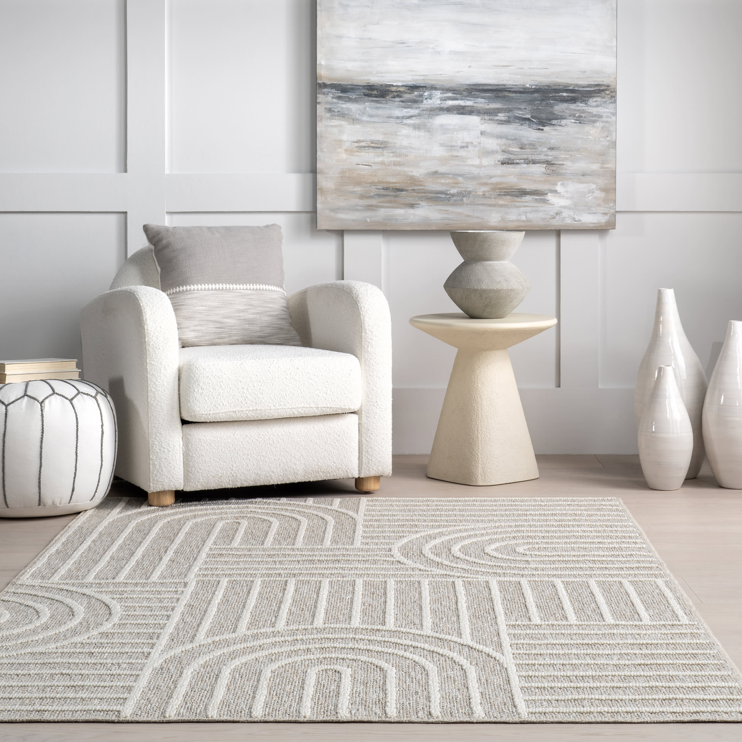 Margareta Geometric Arc Washable Rug | Light Grey - Image 4