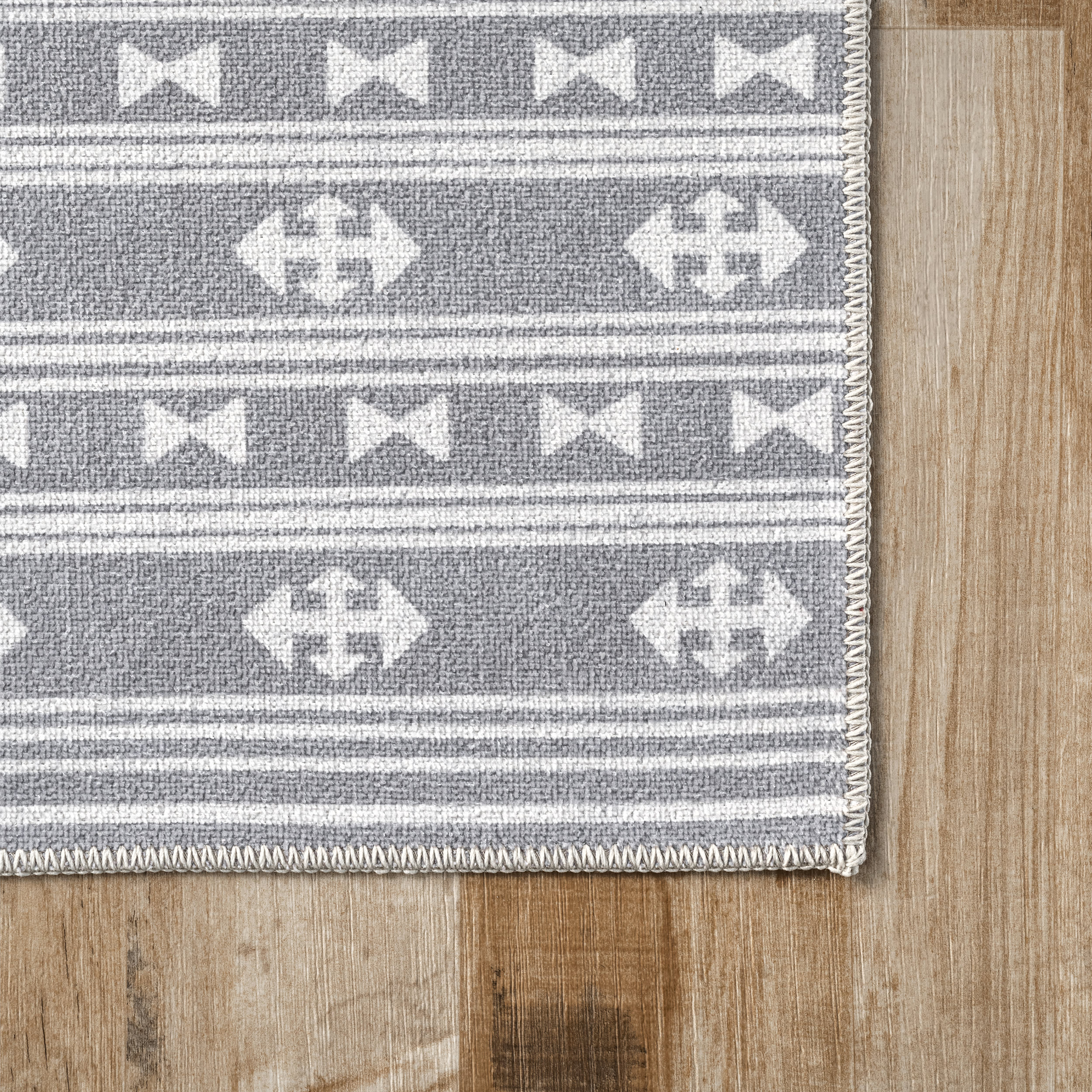 Margo Banded Geometric Washable Rug | Grey - Image 3