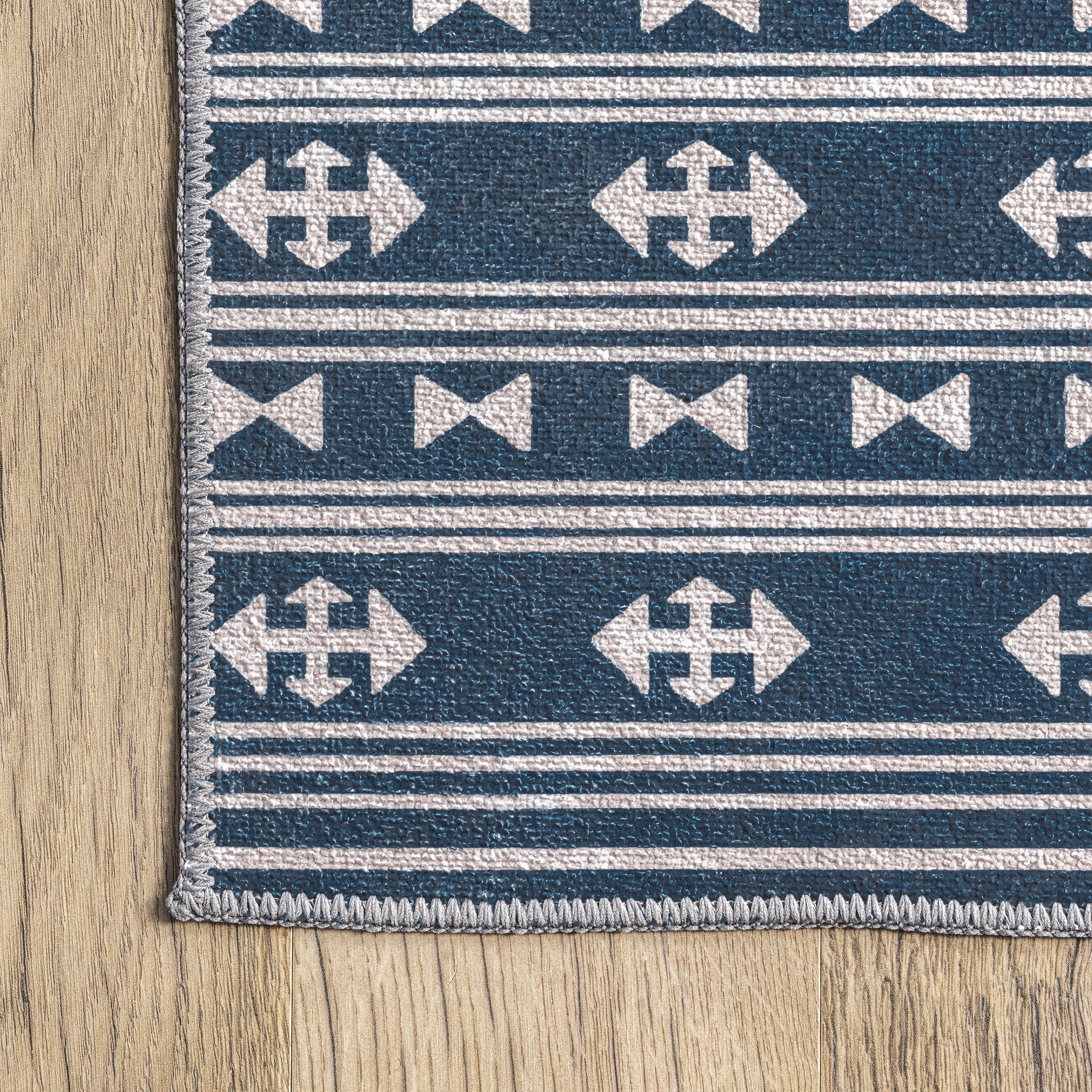 Margo Banded Geometric Washable Rug | Navy - Image 3