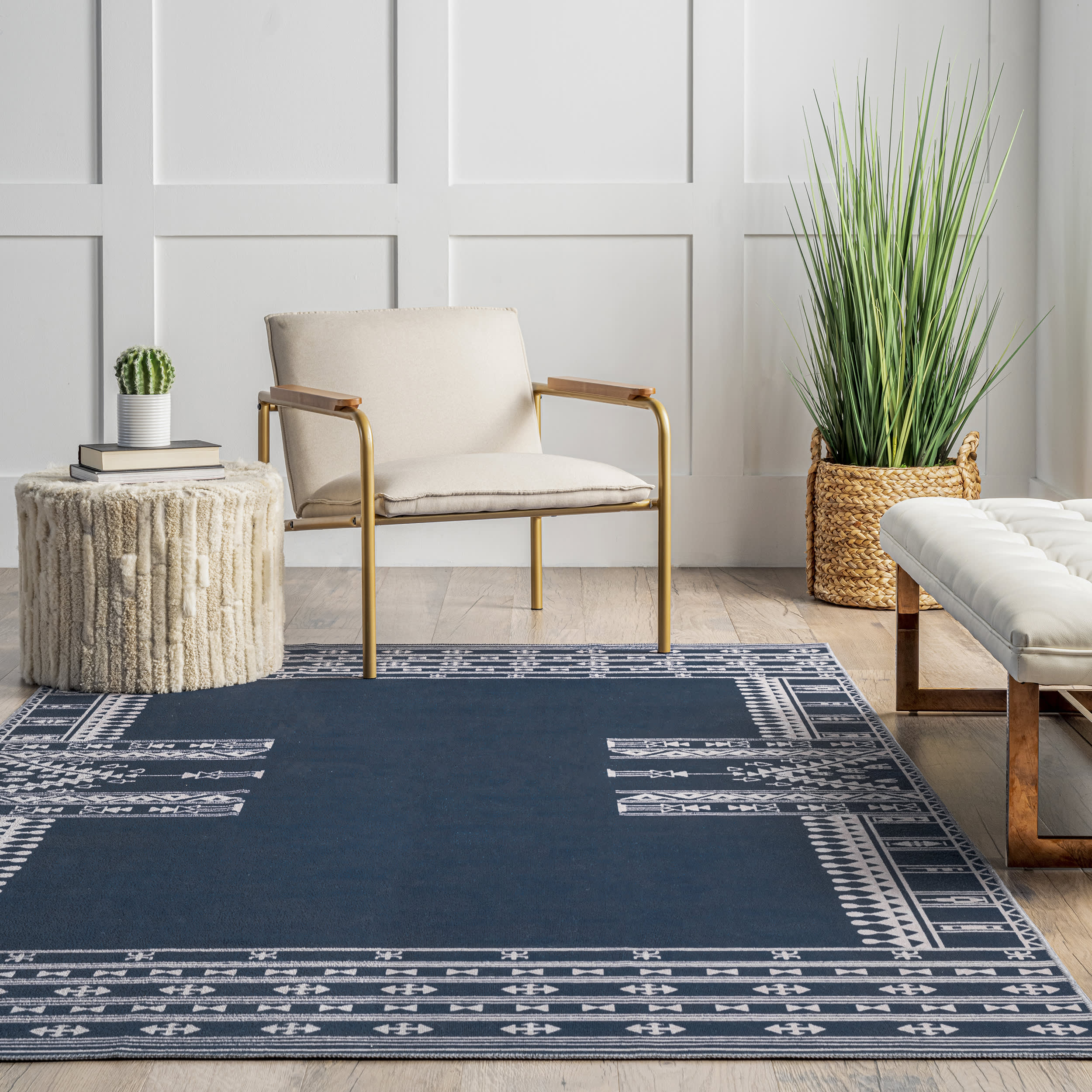 Margo Banded Geometric Washable Rug | Navy - Image 4