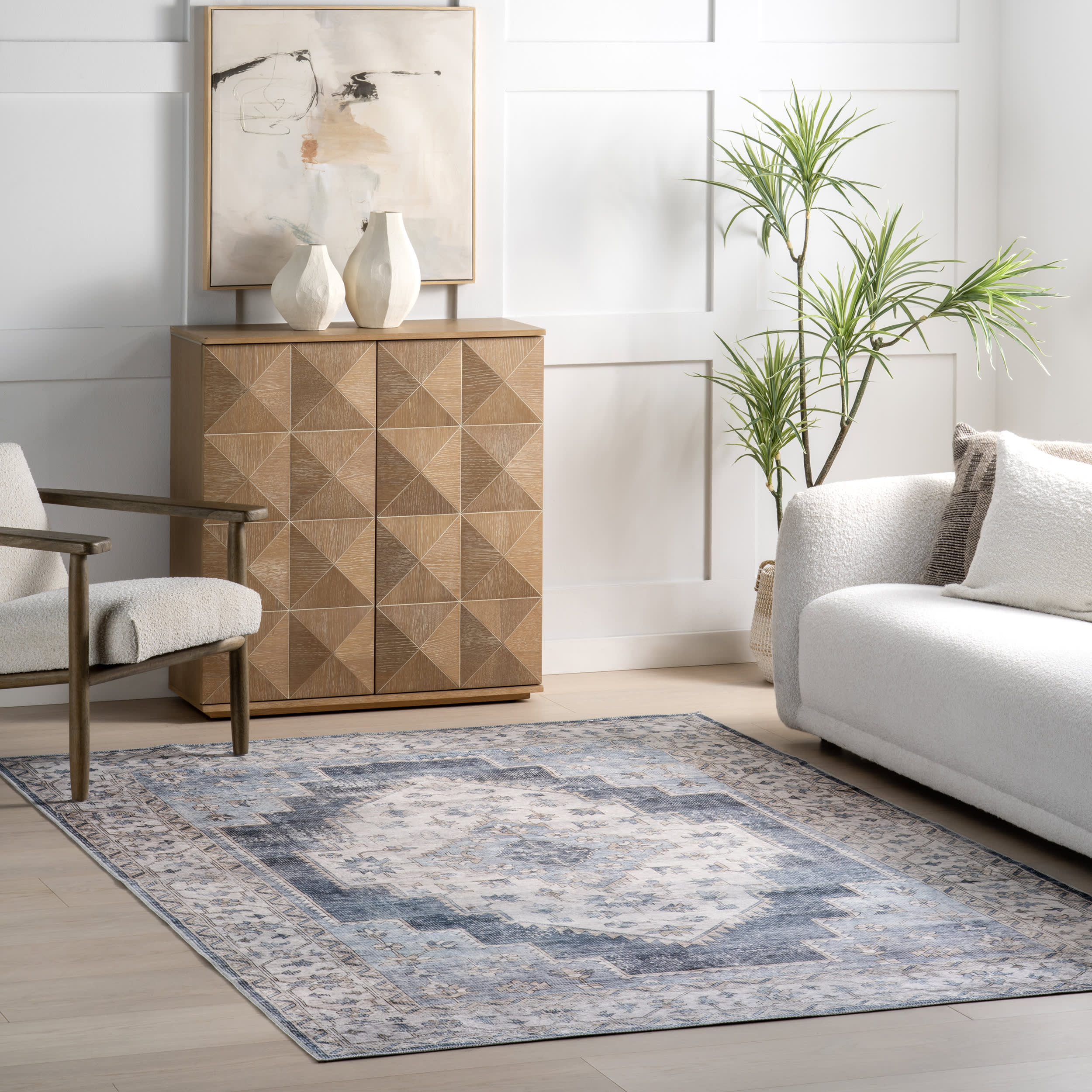 Maria Oasis Medallion Spill Proof Washable Rug | Navy - Image 2