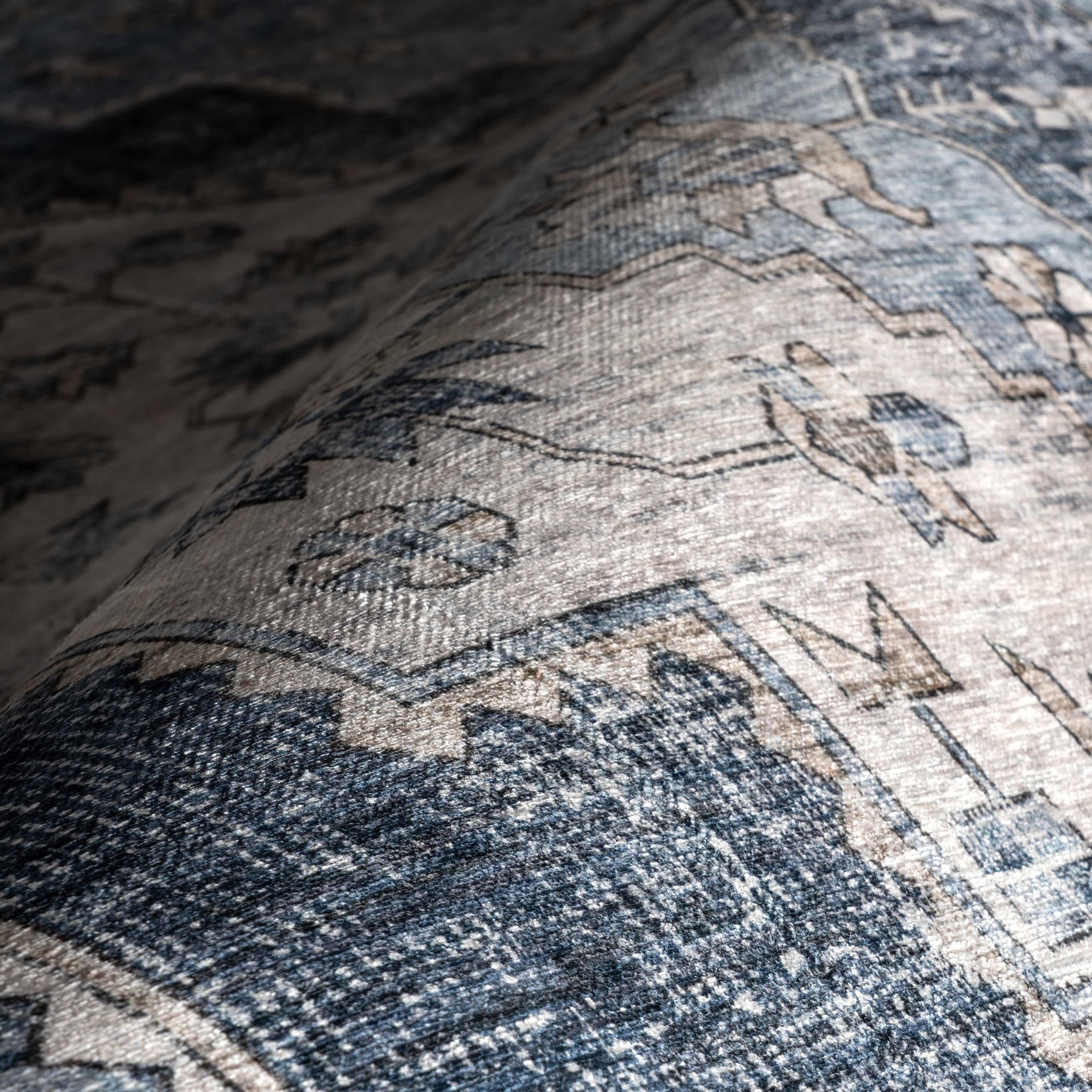 Maria Oasis Medallion Spill Proof Washable Rug | Navy - Image 3