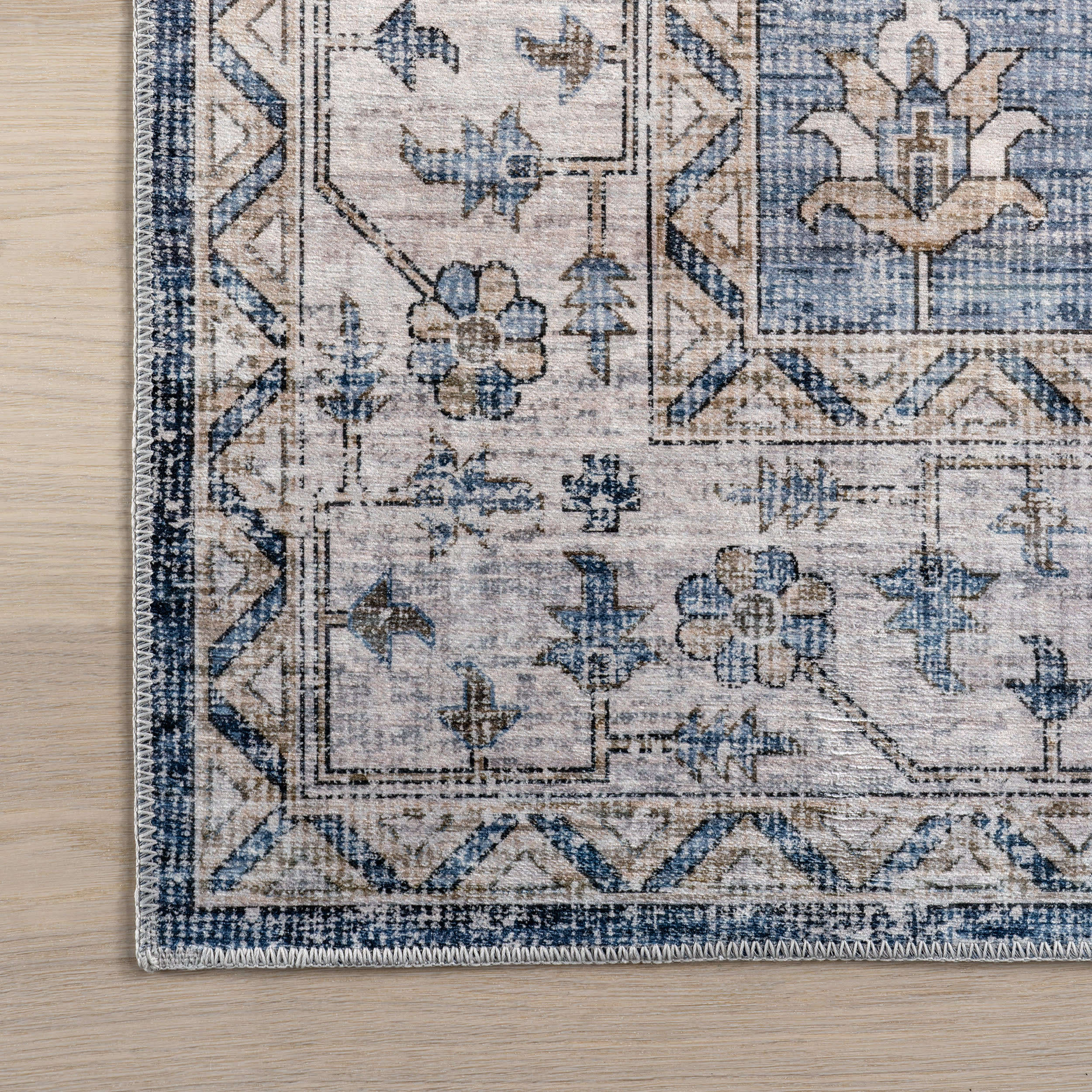Maria Oasis Medallion Spill Proof Washable Rug | Navy - Image 4