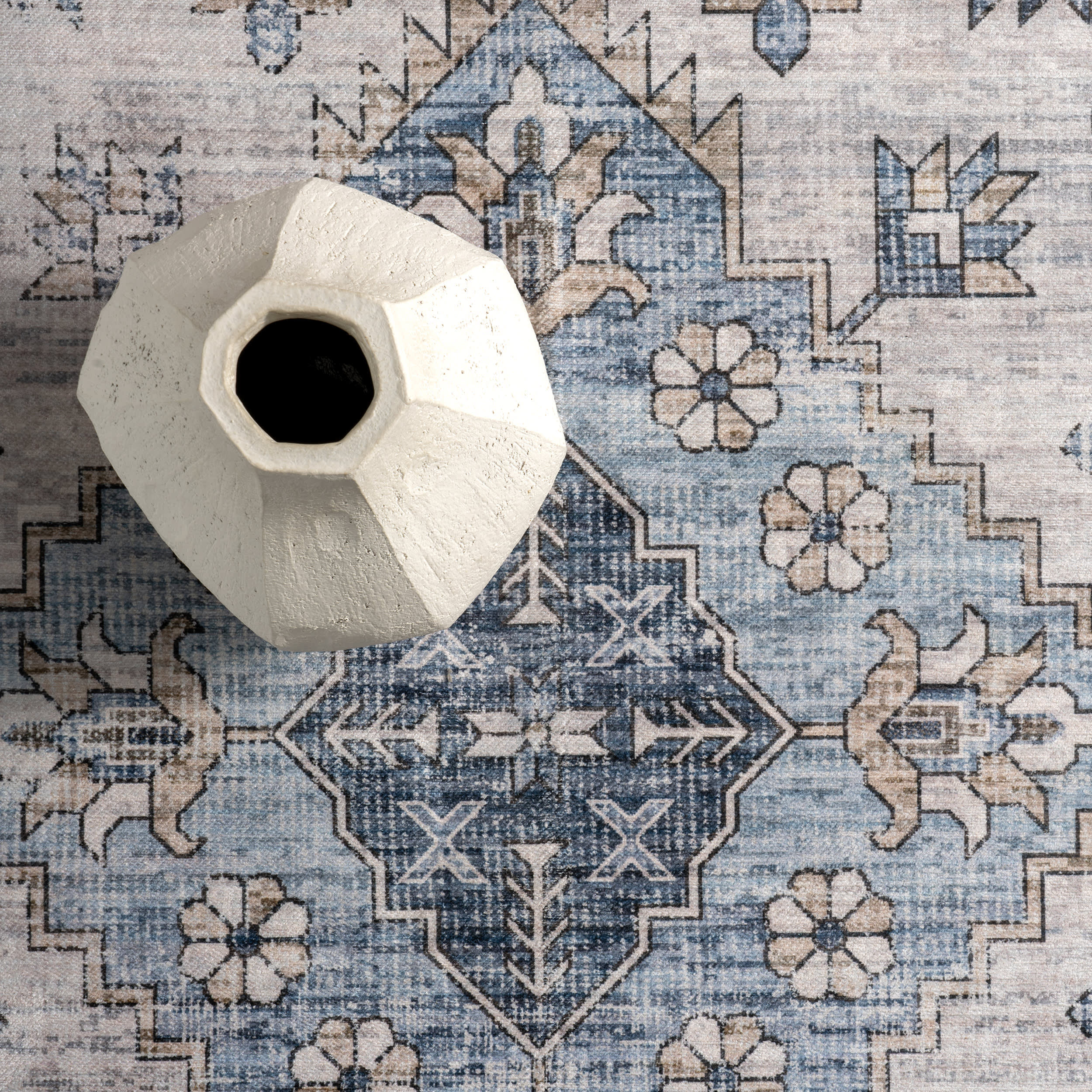 Maria Oasis Medallion Spill Proof Washable Rug | Navy - Image 8
