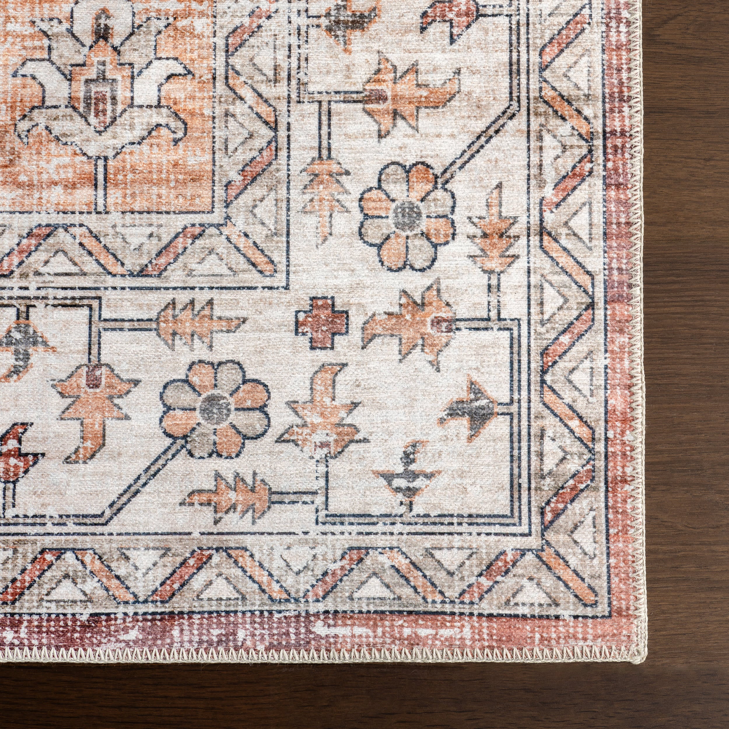 Maria Oasis Medallion Spill Proof Washable Rug | Rust - Image 4