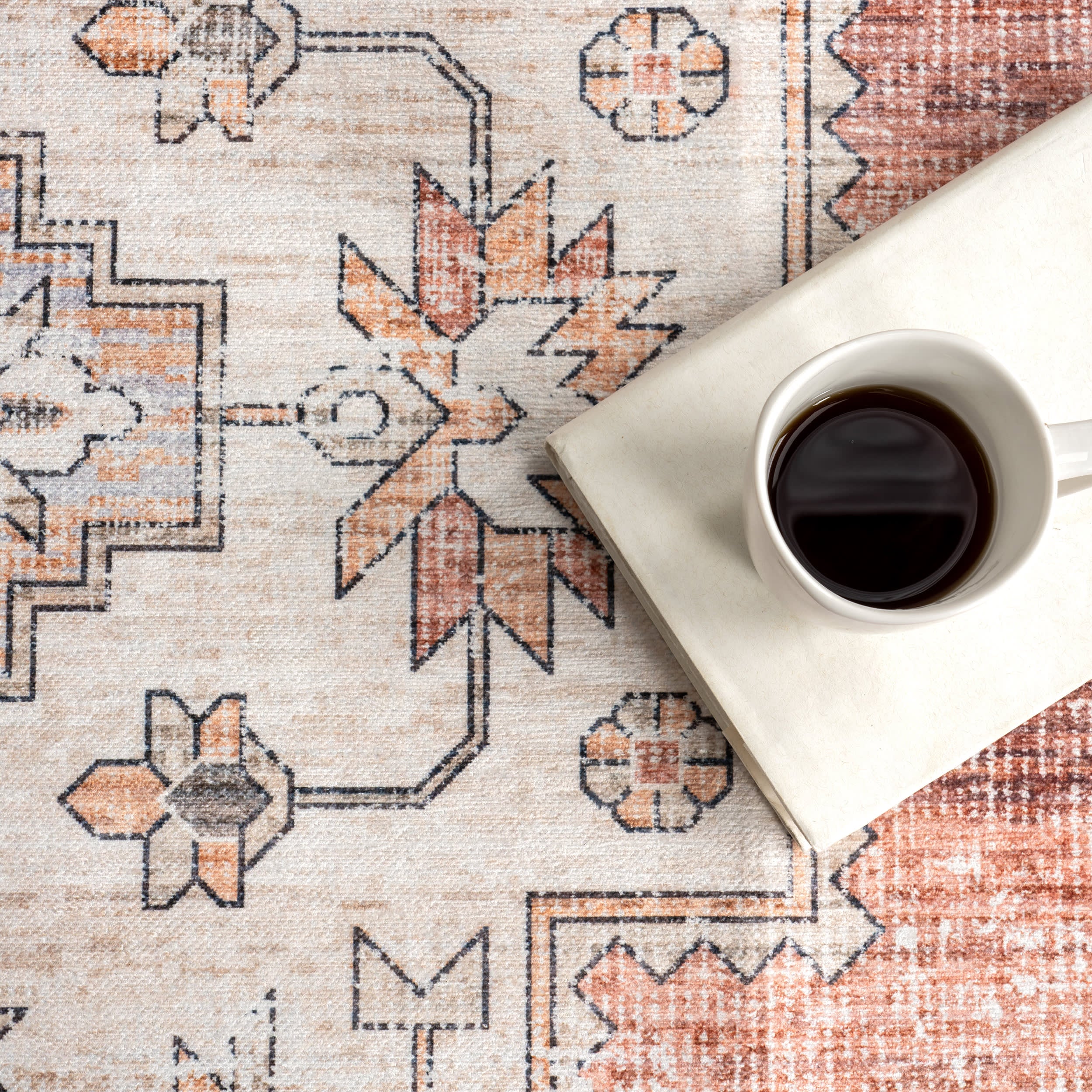 Maria Oasis Medallion Spill Proof Washable Rug | Rust - Image 8