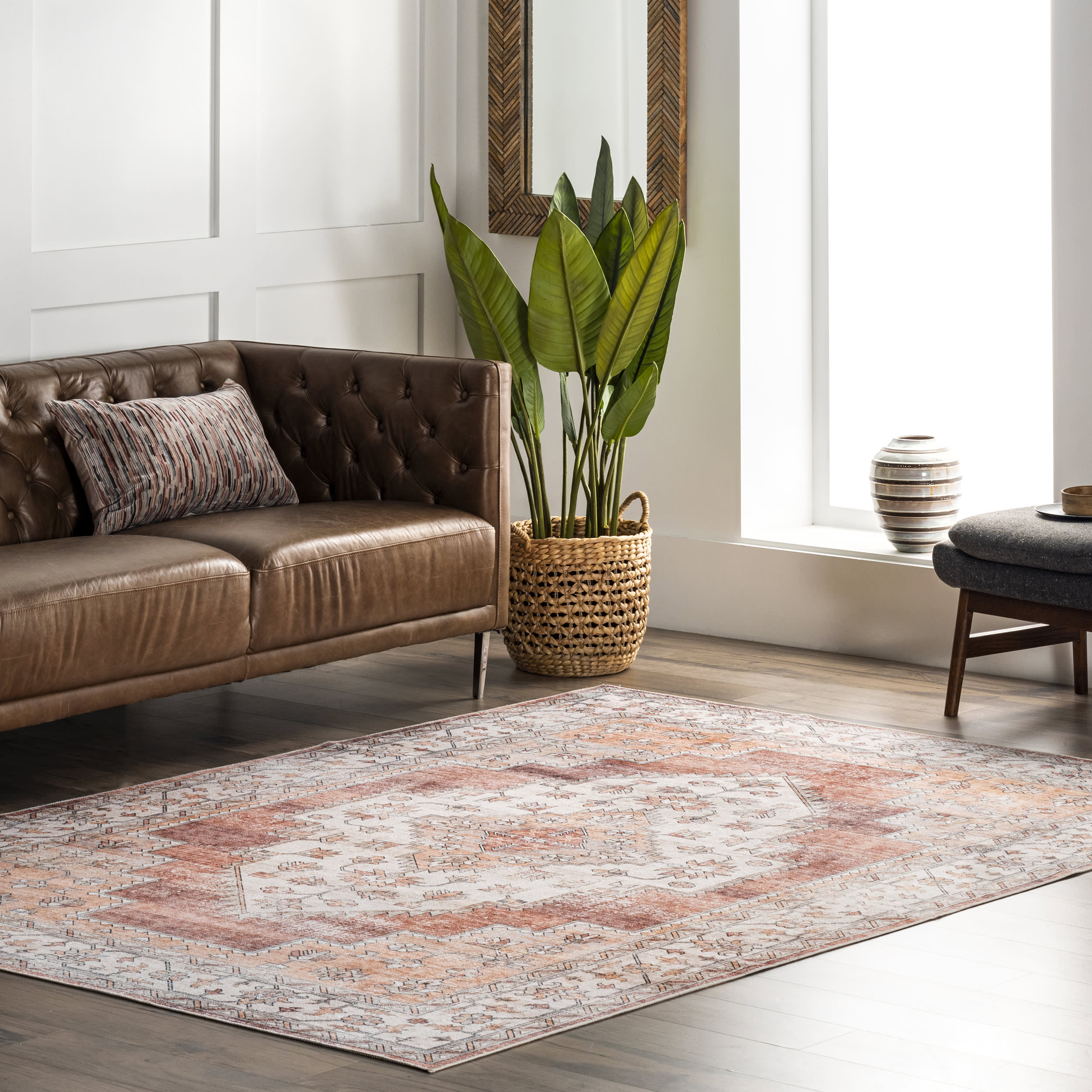 Maria Oasis Medallion Washable Rug | Rust - Image 2