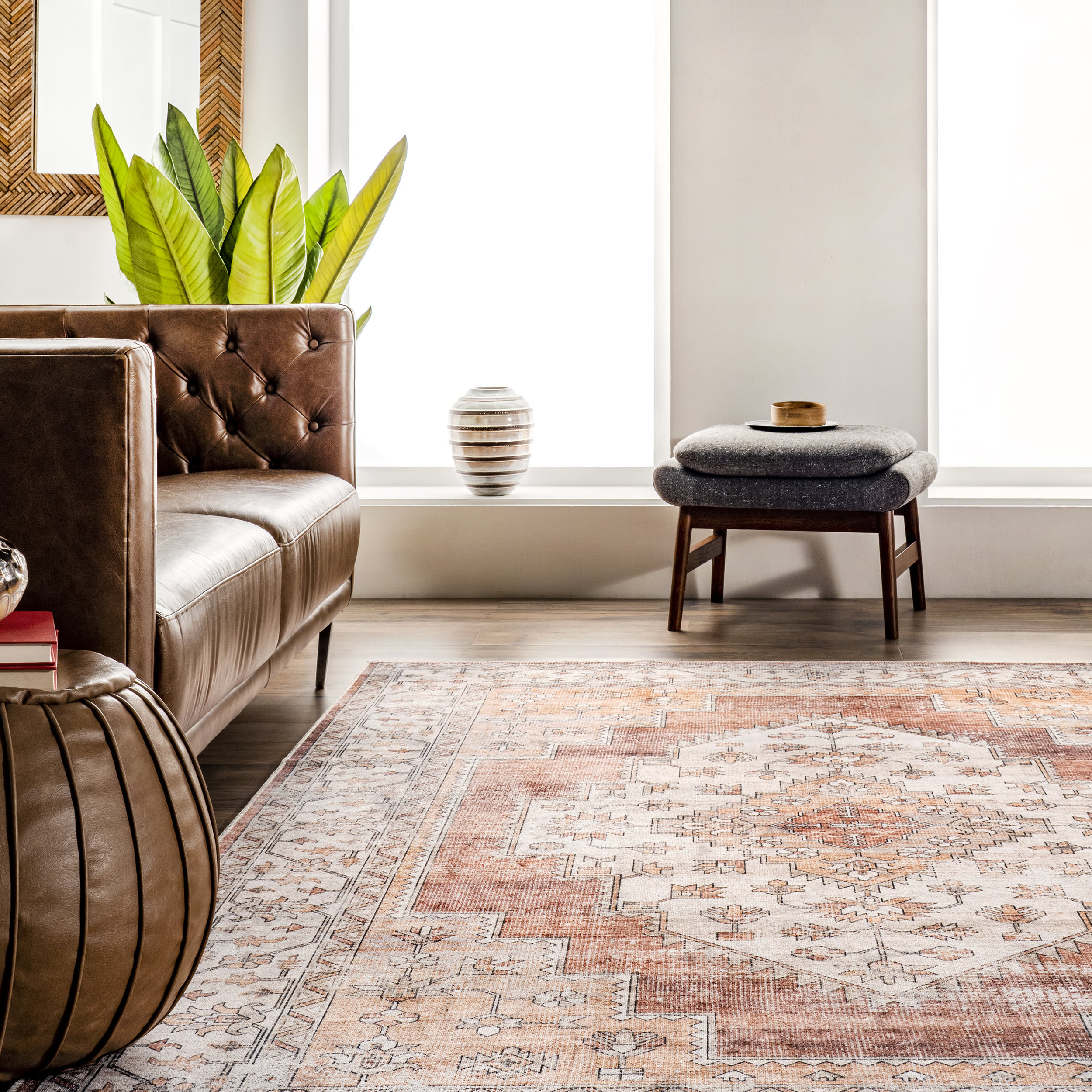 Maria Oasis Medallion Washable Rug | Rust - Image 4