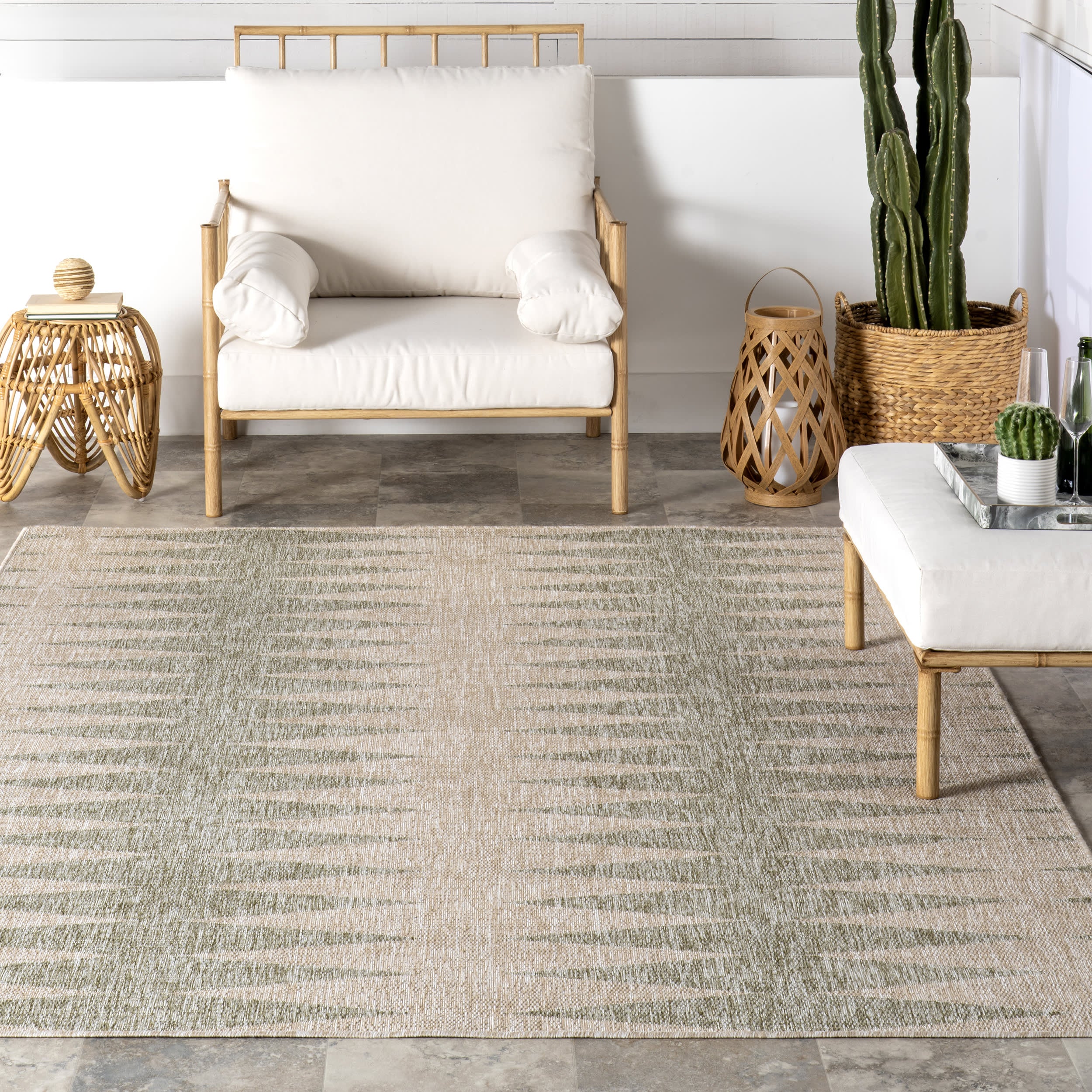 Mariam Geometric Stripes Indoor/Outdoor Rug | Green - Image 5