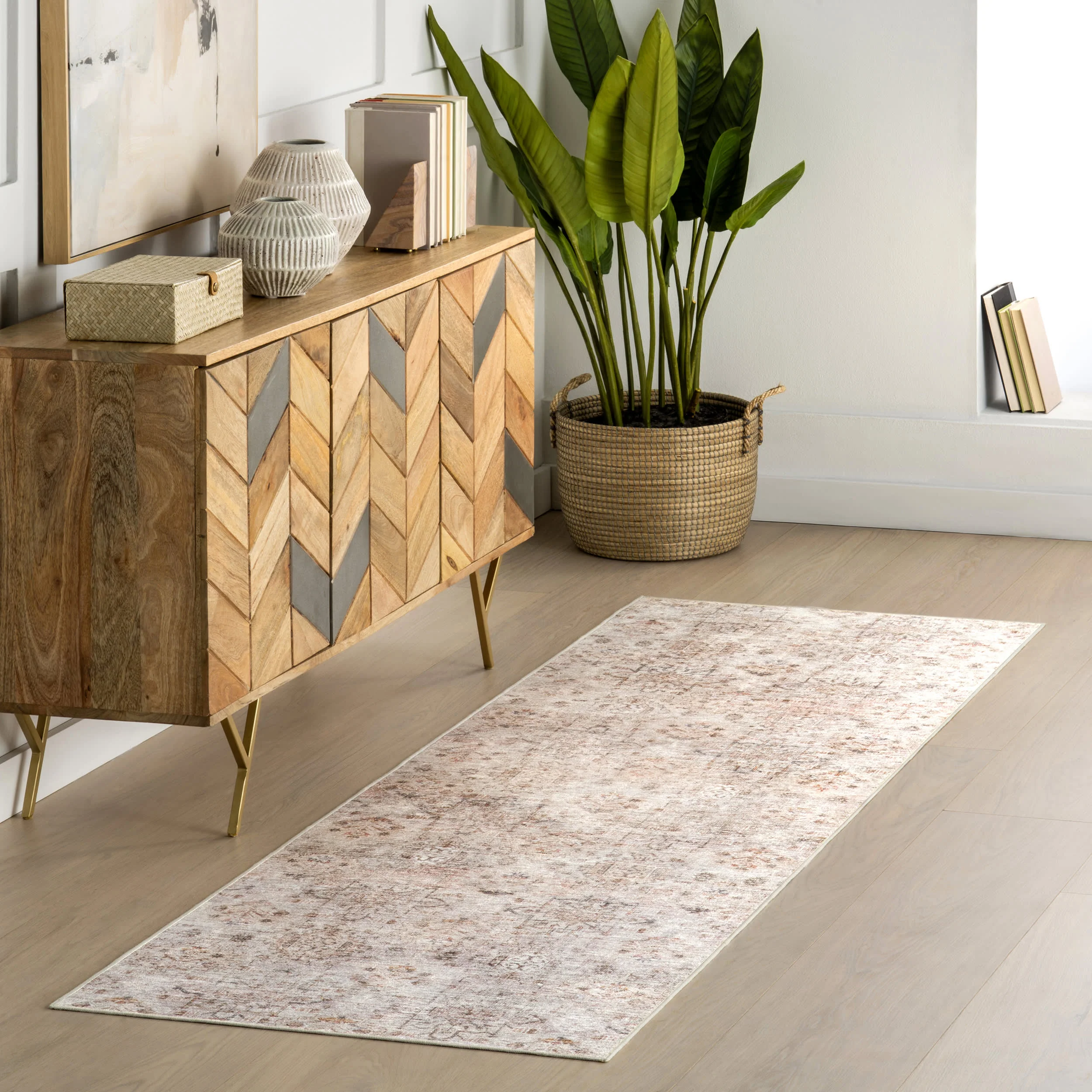 Marian Vintage Spill Proof Washable Rug | Light Beige - Image 2