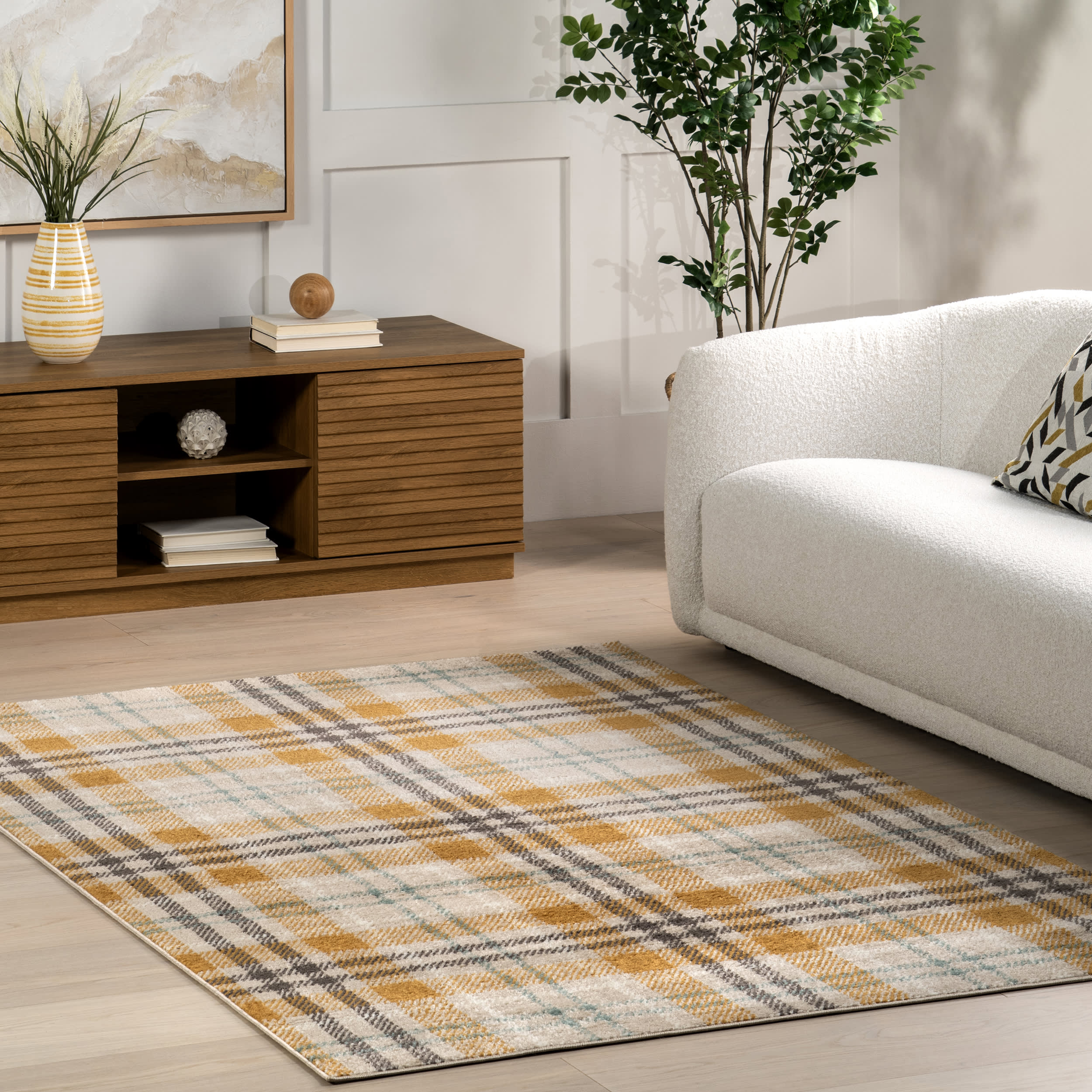 Maribel Plaid Rug | Orange And Grey - Image 2