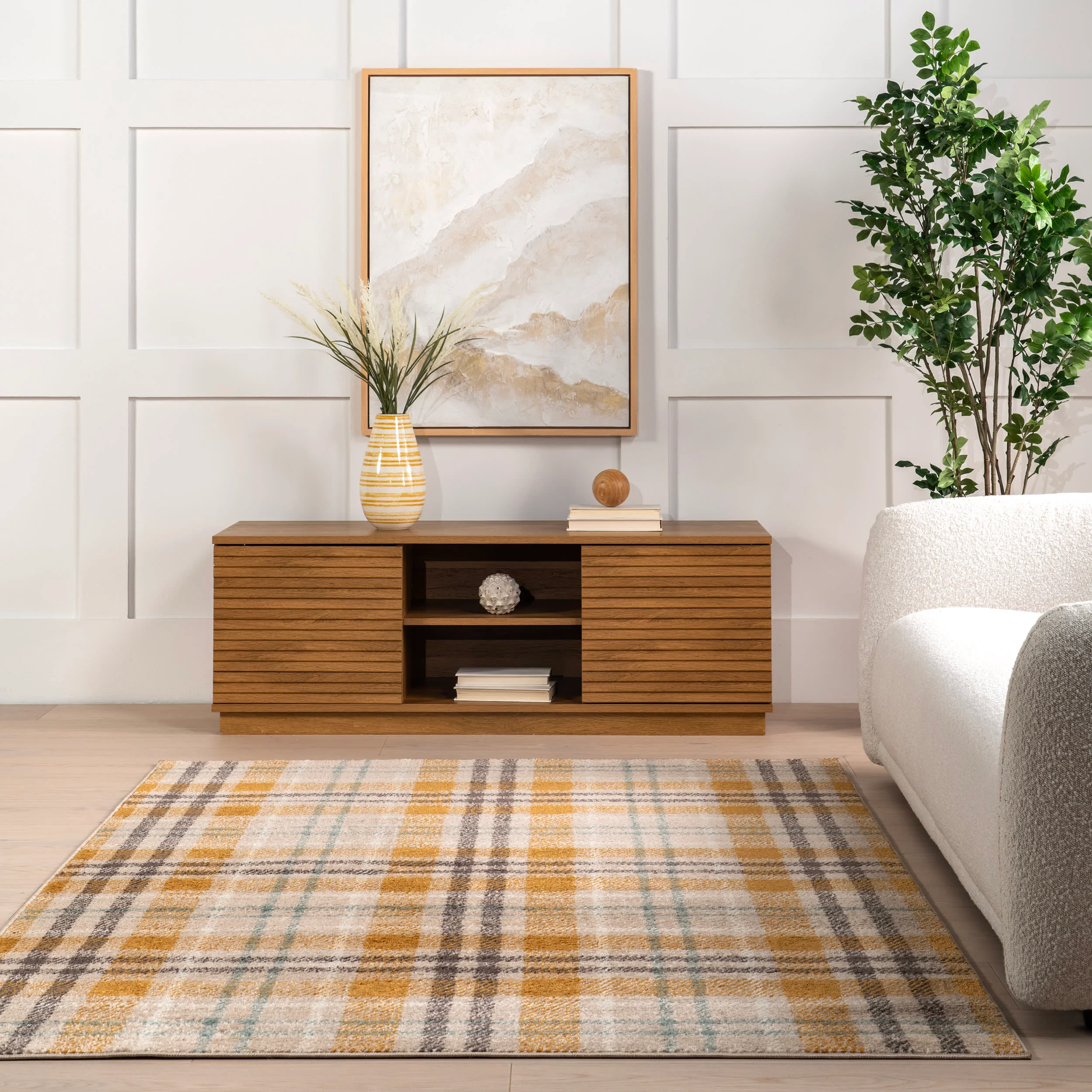 Maribel Plaid Rug | Orange And Grey - Image 4
