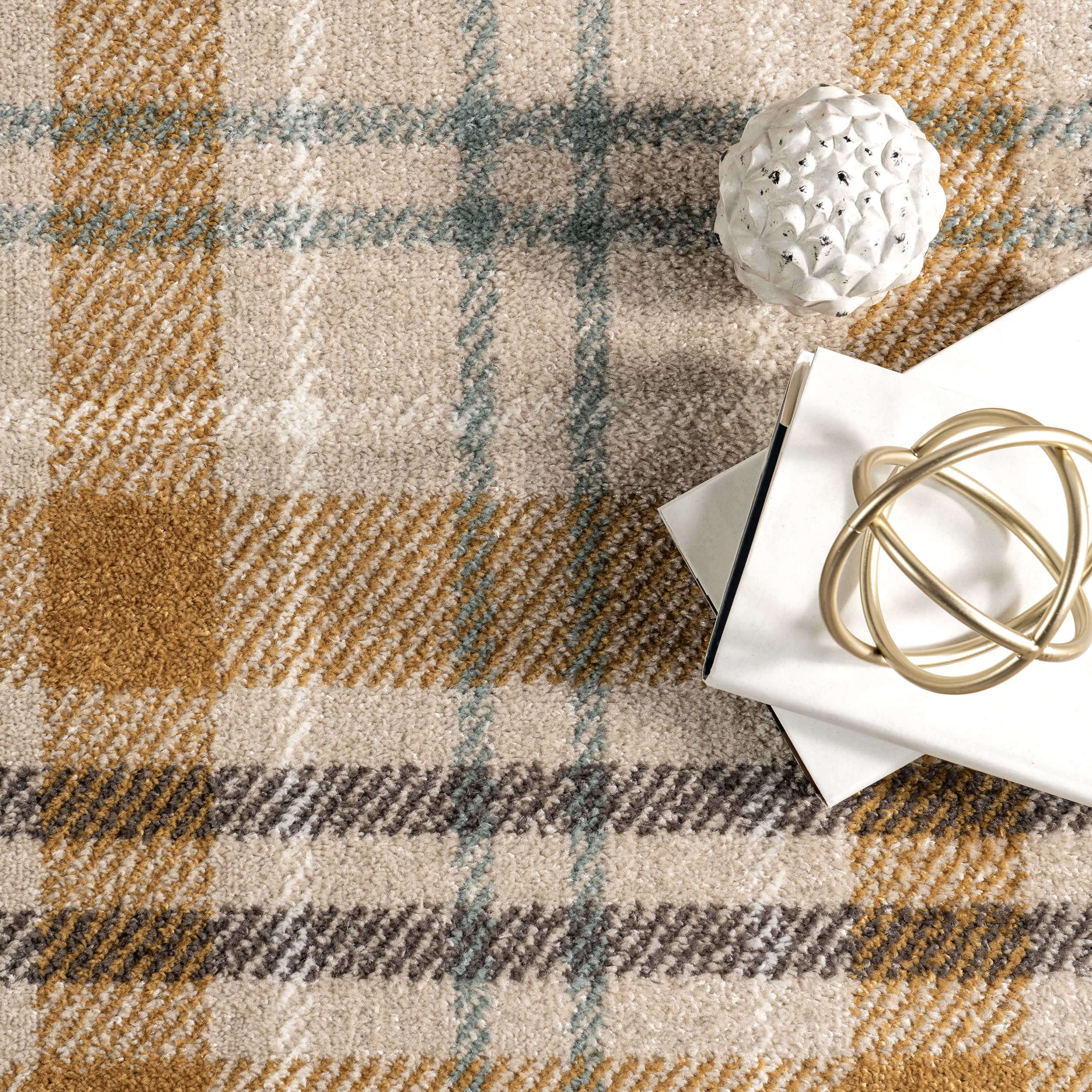 Maribel Plaid Rug | Orange And Grey - Image 7