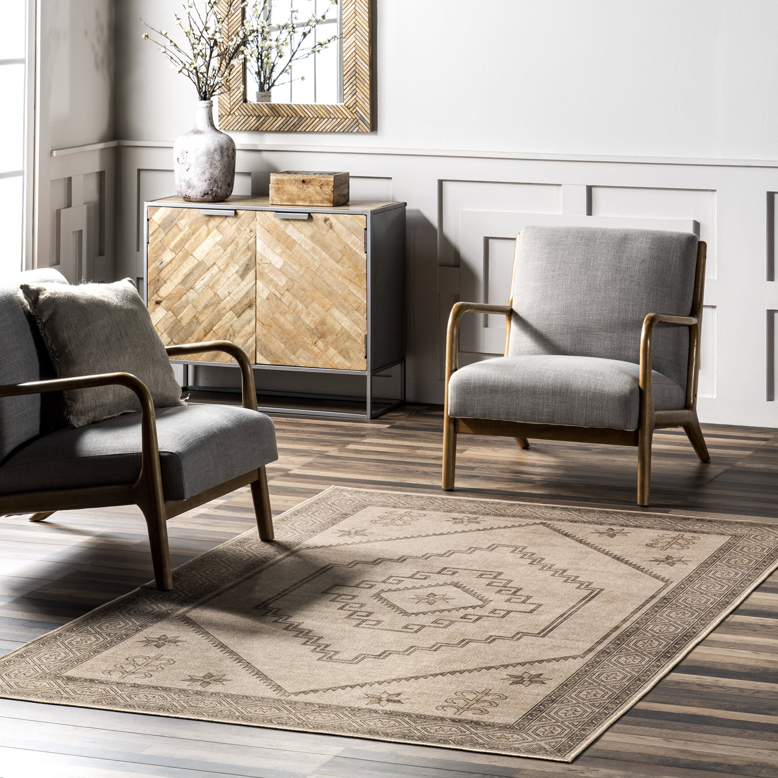 Mariella Easy-Jute Washable Diamond Rug | Tan - Image 2