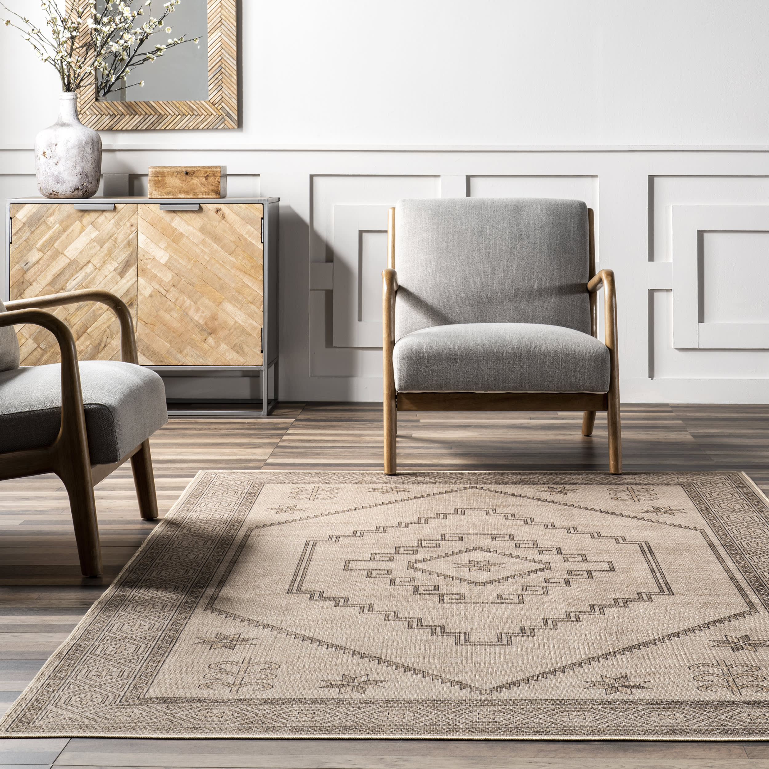Mariella Easy-Jute Washable Diamond Rug | Tan - Image 4