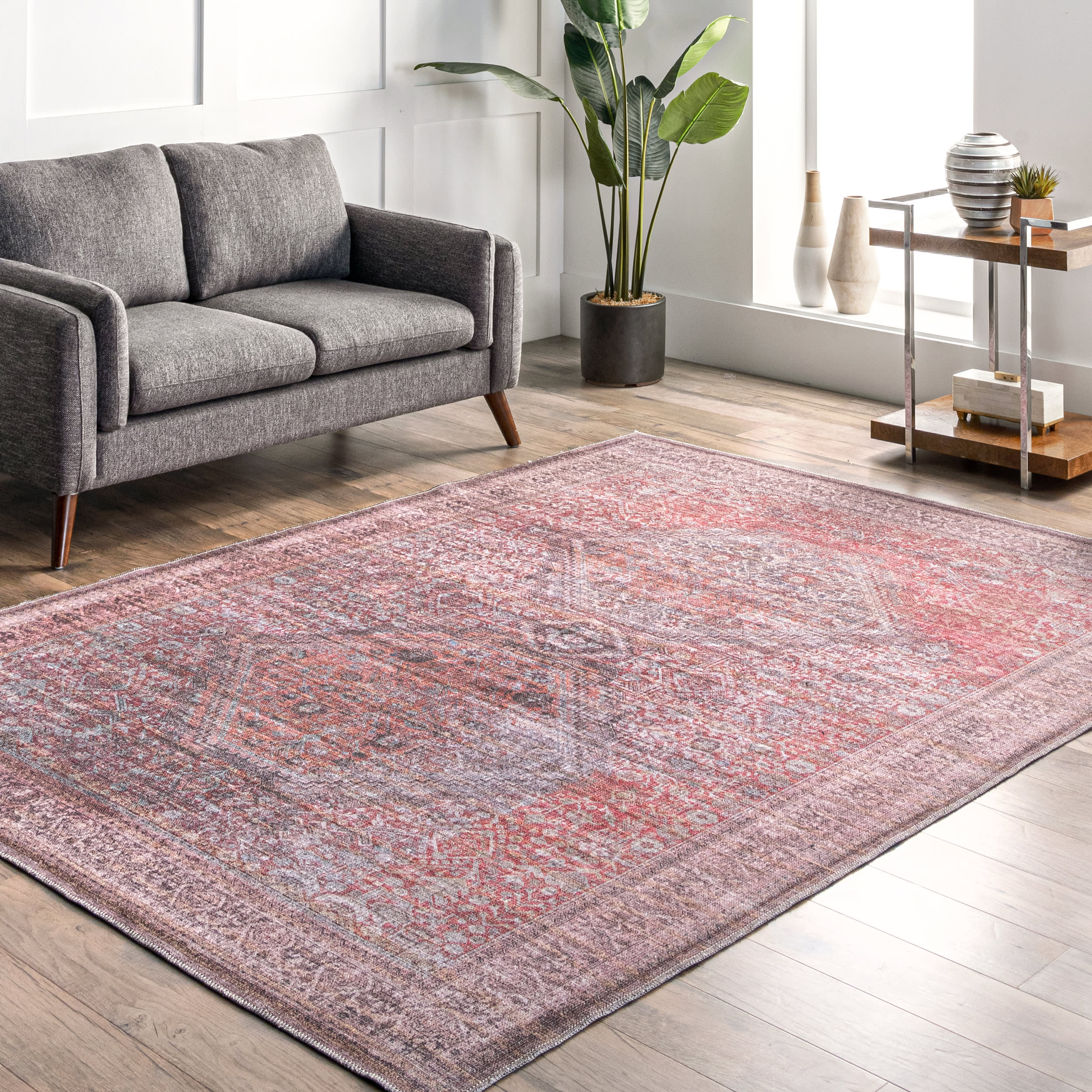 Marjorie Medallion Washable Rug | Grey - Image 2