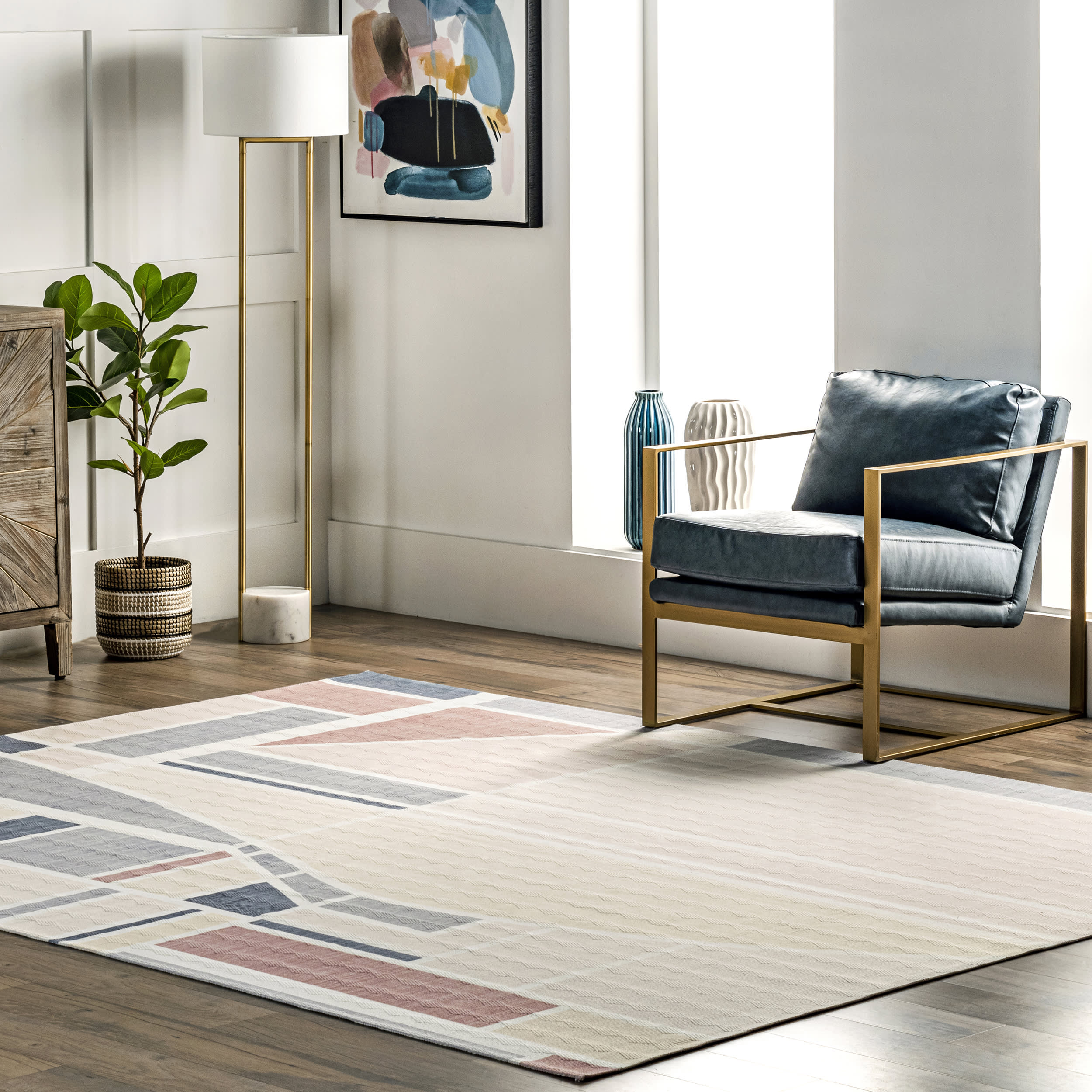 Marla Washable Graphic Rug | Light Beige - Image 2