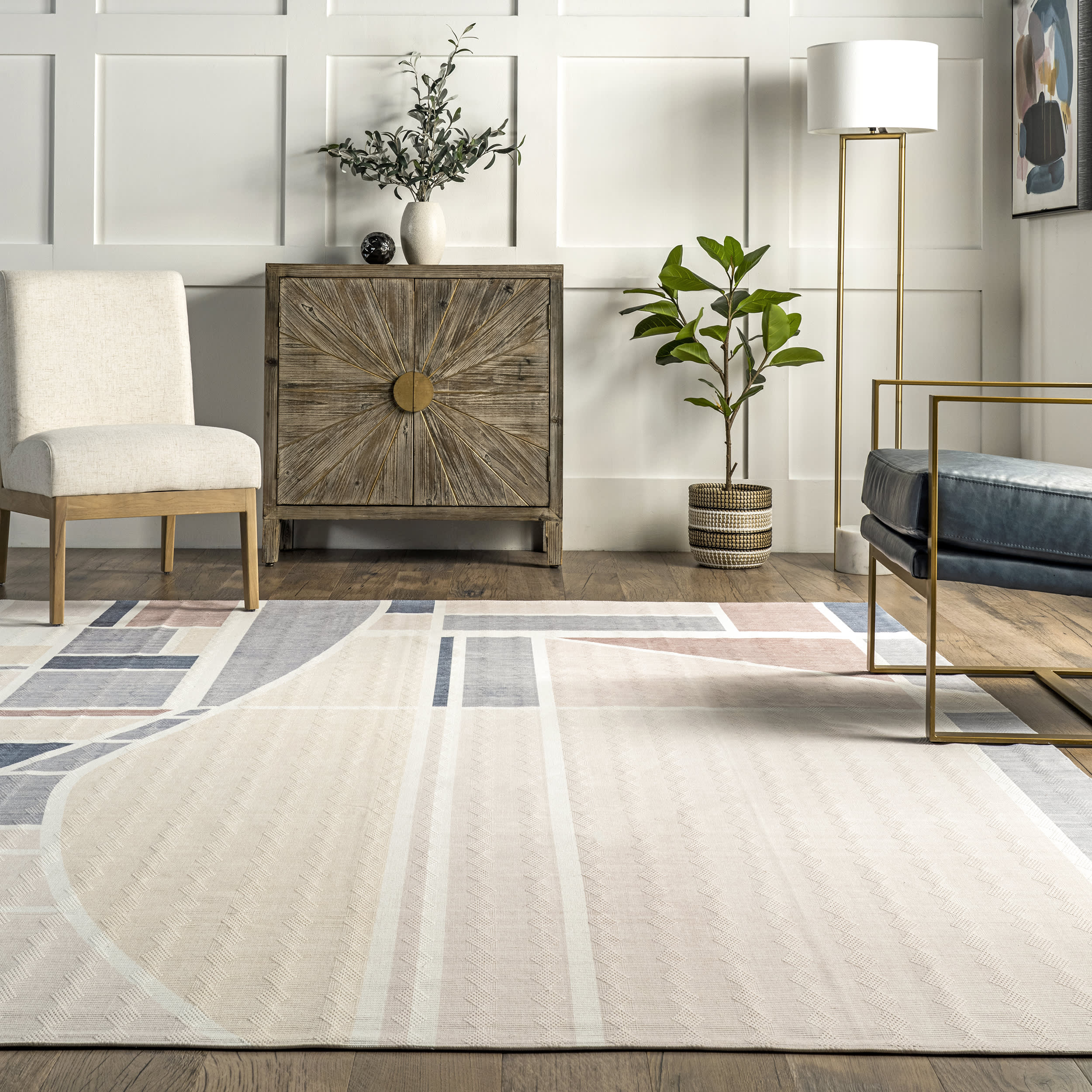 Marla Washable Graphic Rug | Light Beige - Image 4