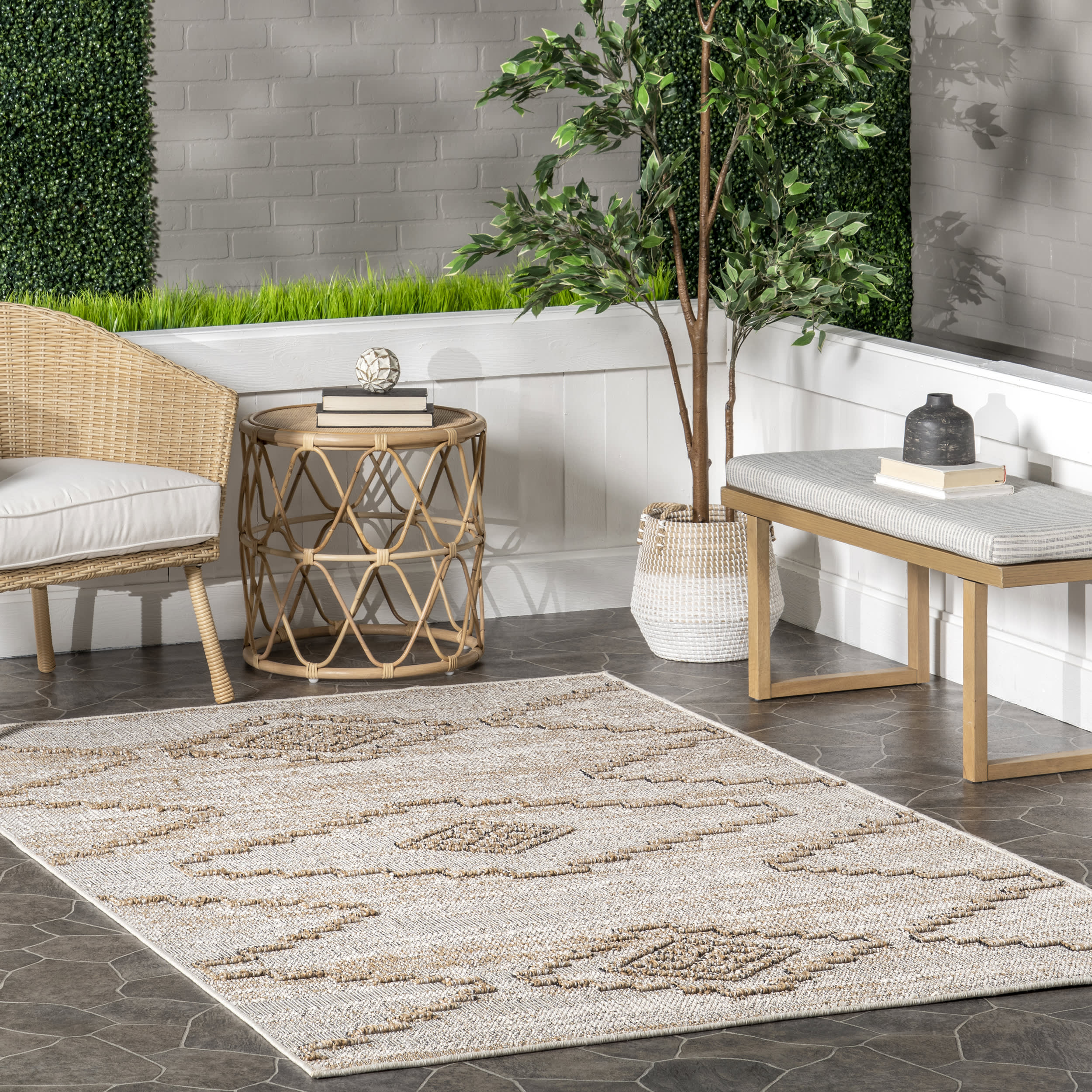 Marlee Textured Tribal Indoor/Outdoor Rug | Beige - Image 2