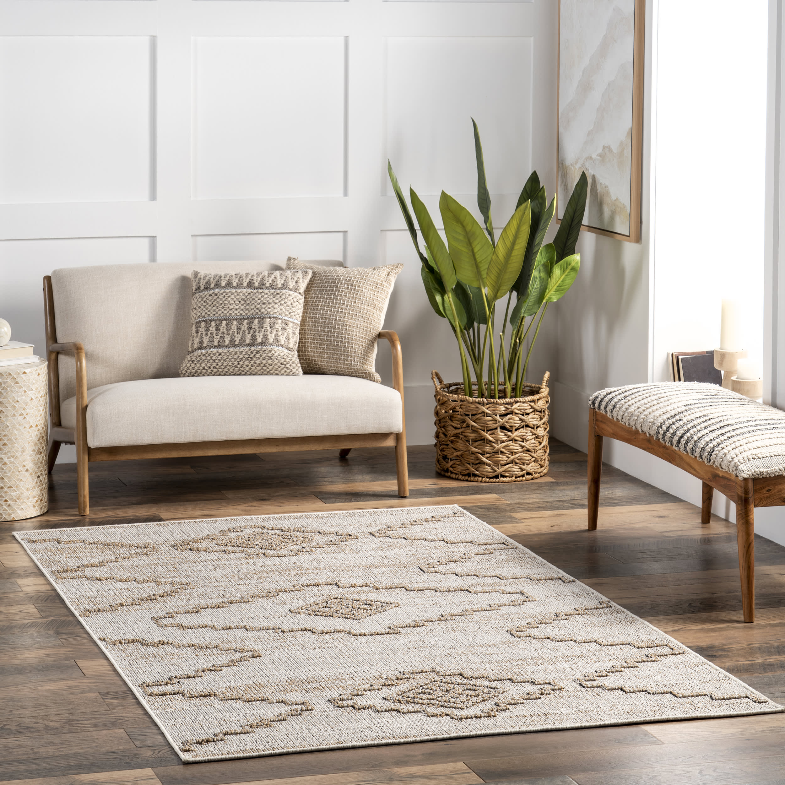 Marlee Textured Tribal Indoor/Outdoor Rug | Beige - Image 7
