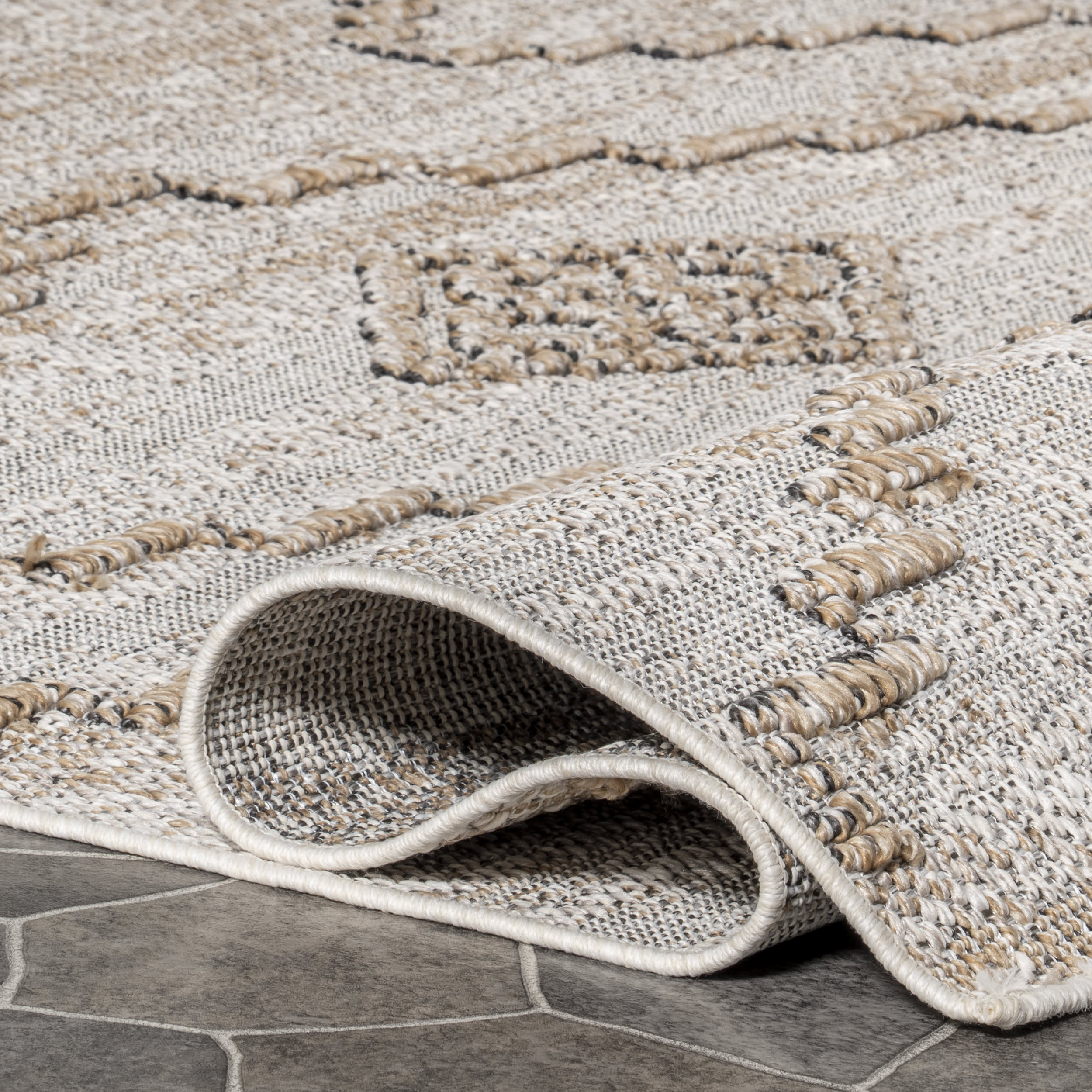 Marlee Textured Tribal Indoor/Outdoor Rug | Beige - Image 8
