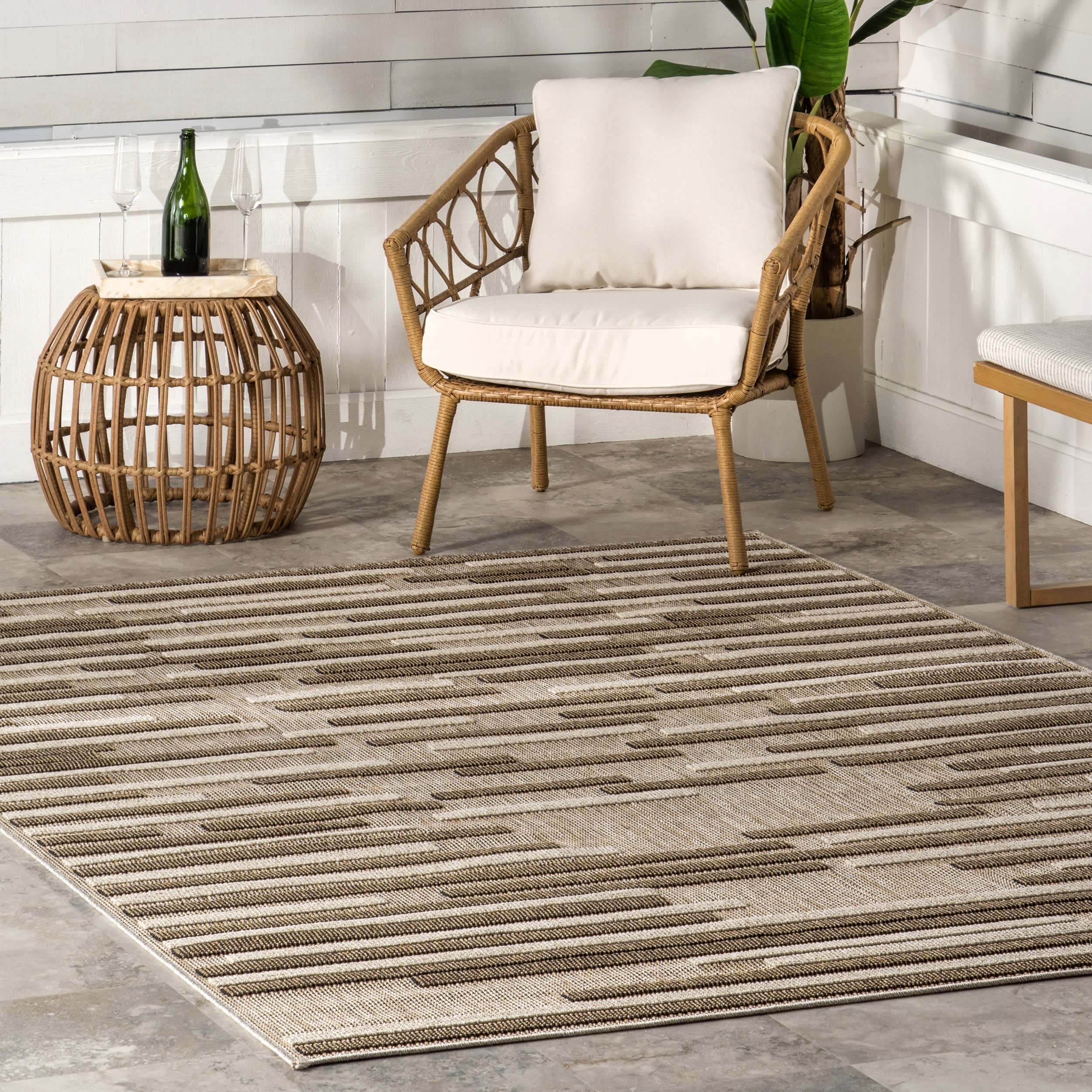 Marlena Indoor/Outdoor Banded Rug | Beige - Image 2