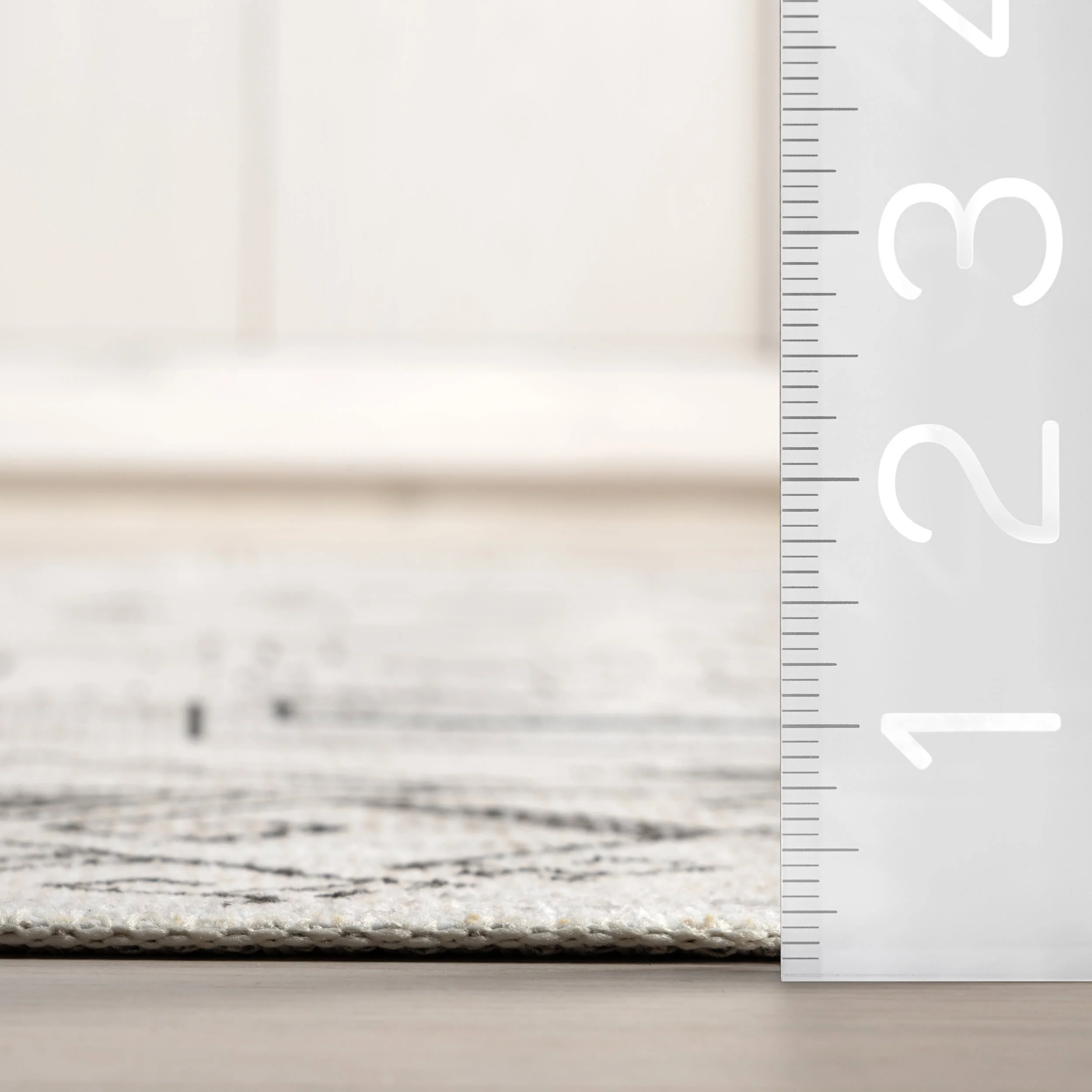 Marley Geometric Bordered Washable Rug | Light Grey - Image 5