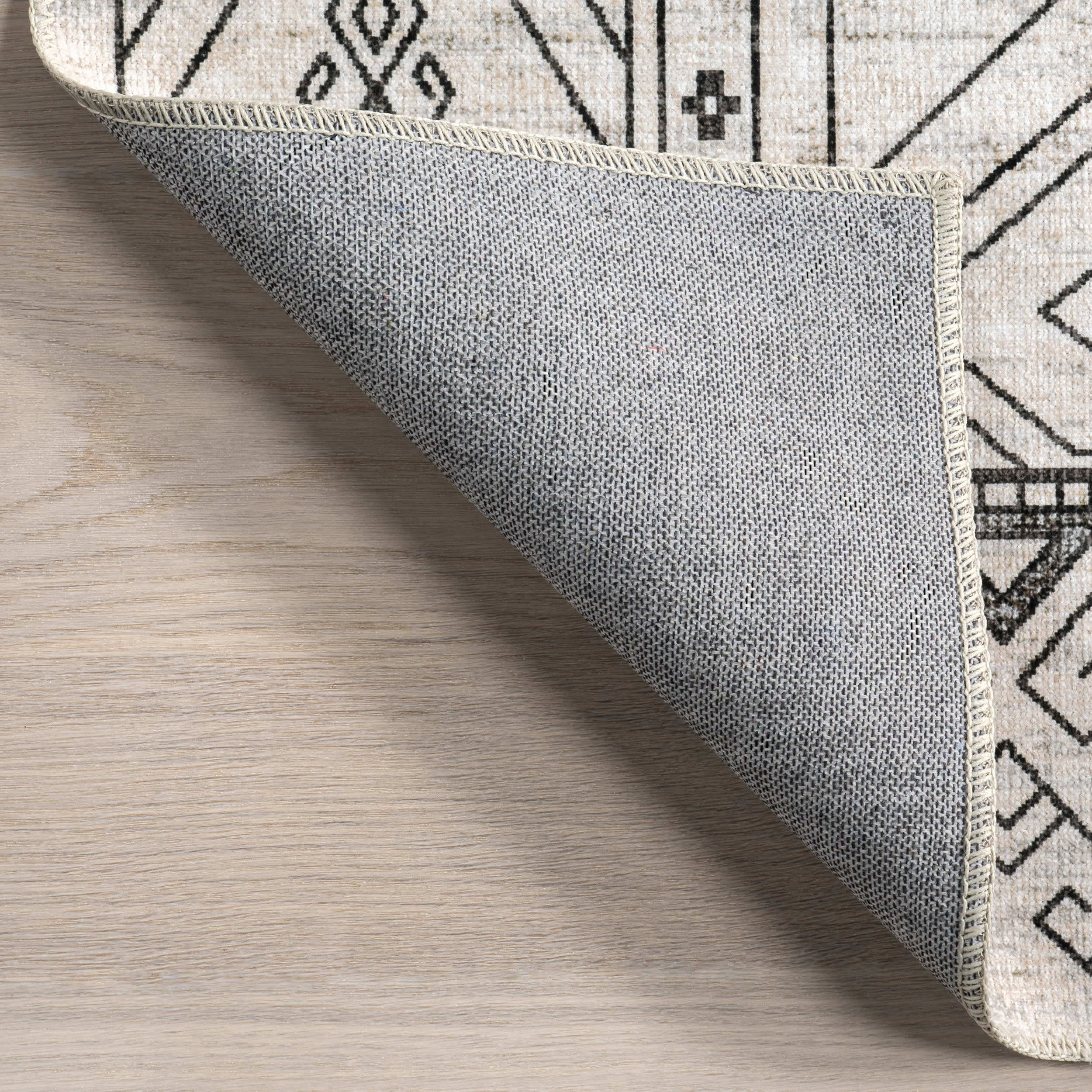 Marley Geometric Bordered Washable Rug | Light Grey - Image 6