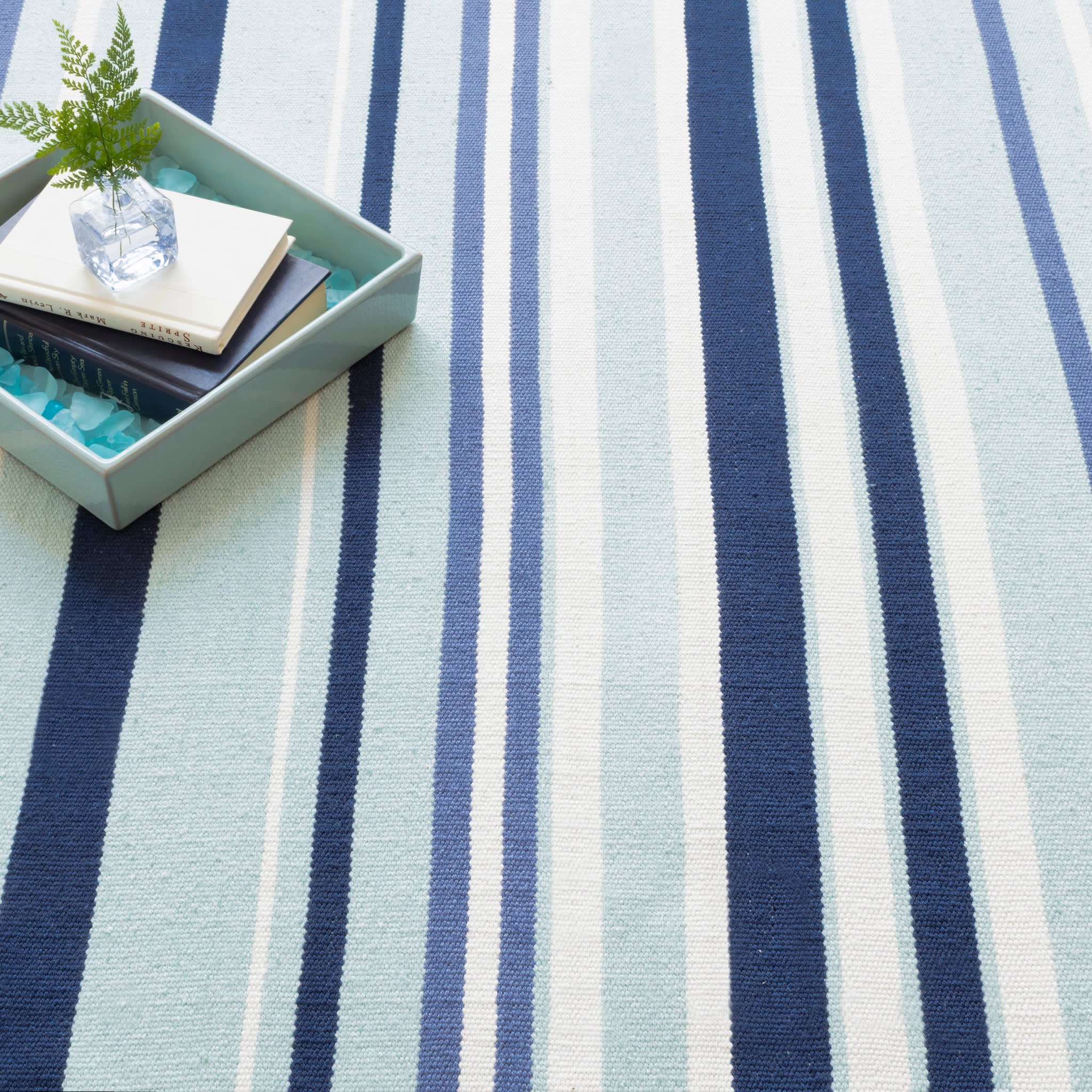 Marley Stripe Handwoven Indoor/Outdoor Rug | Blue - Image 2