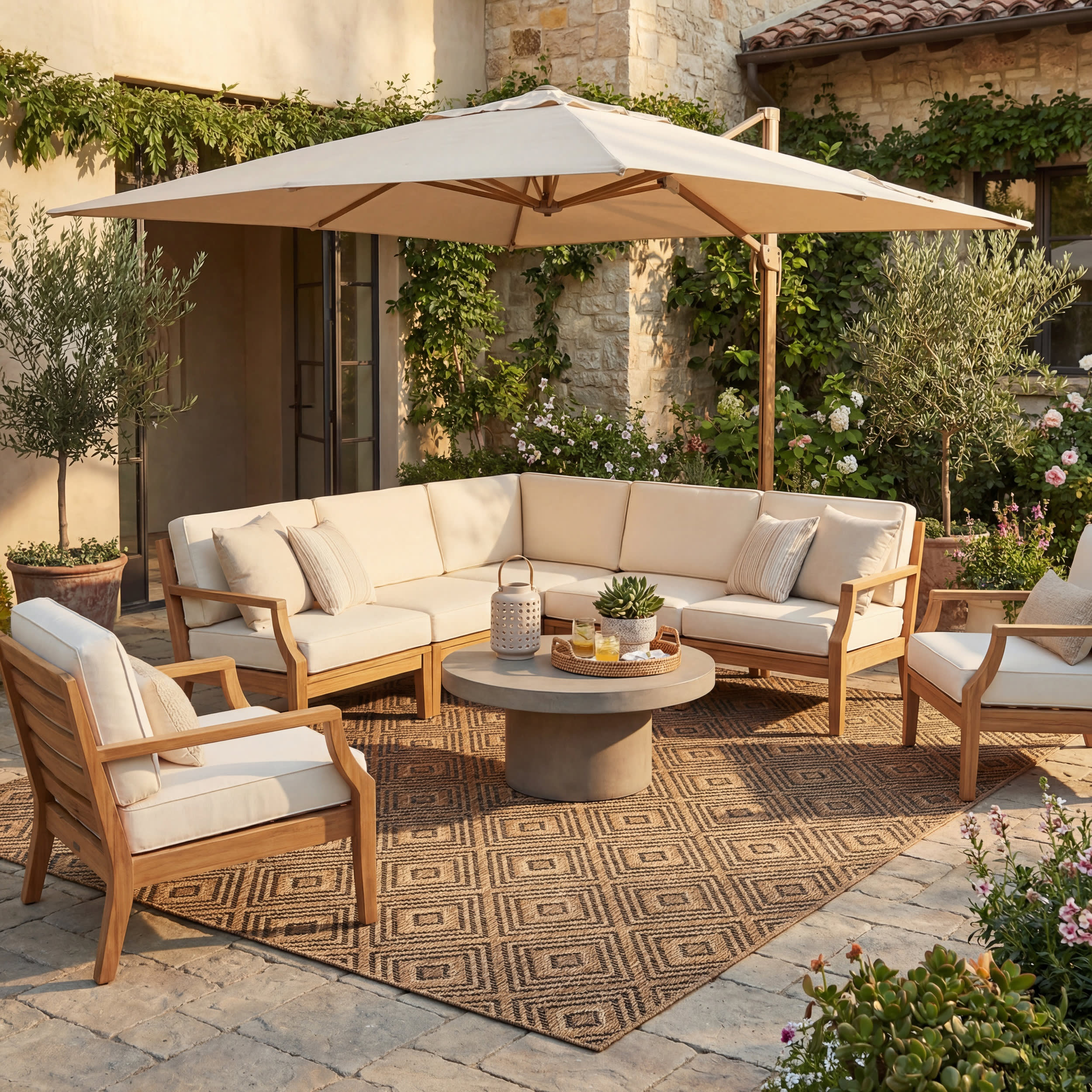 Marouise Modern Diamond Indoor/Outdoor Rug | Natural - Image 2