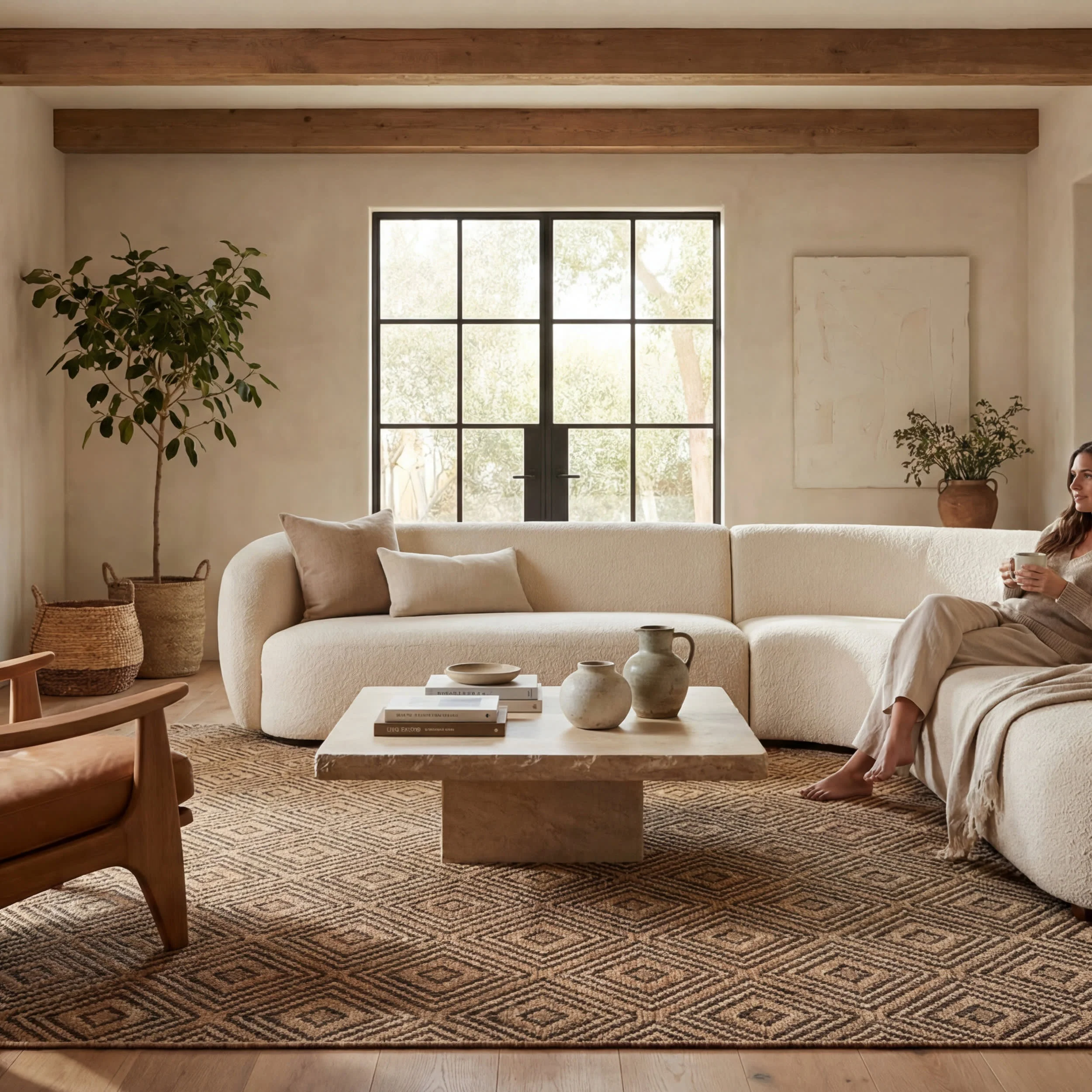 Marouise Modern Diamond Indoor/Outdoor Rug | Natural - Image 9