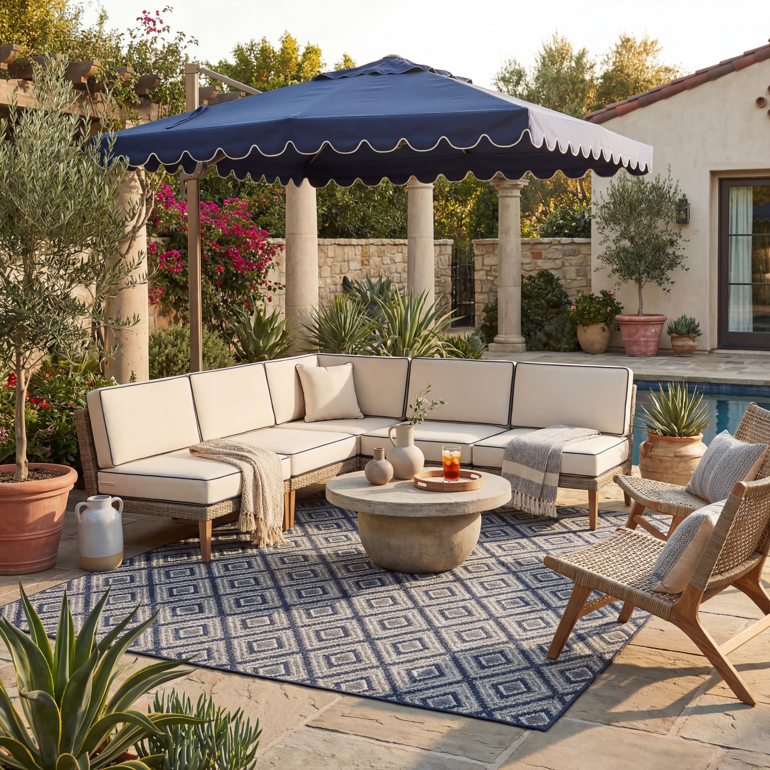 Marouise Modern Diamond Indoor/Outdoor Rug | Navy - Image 2