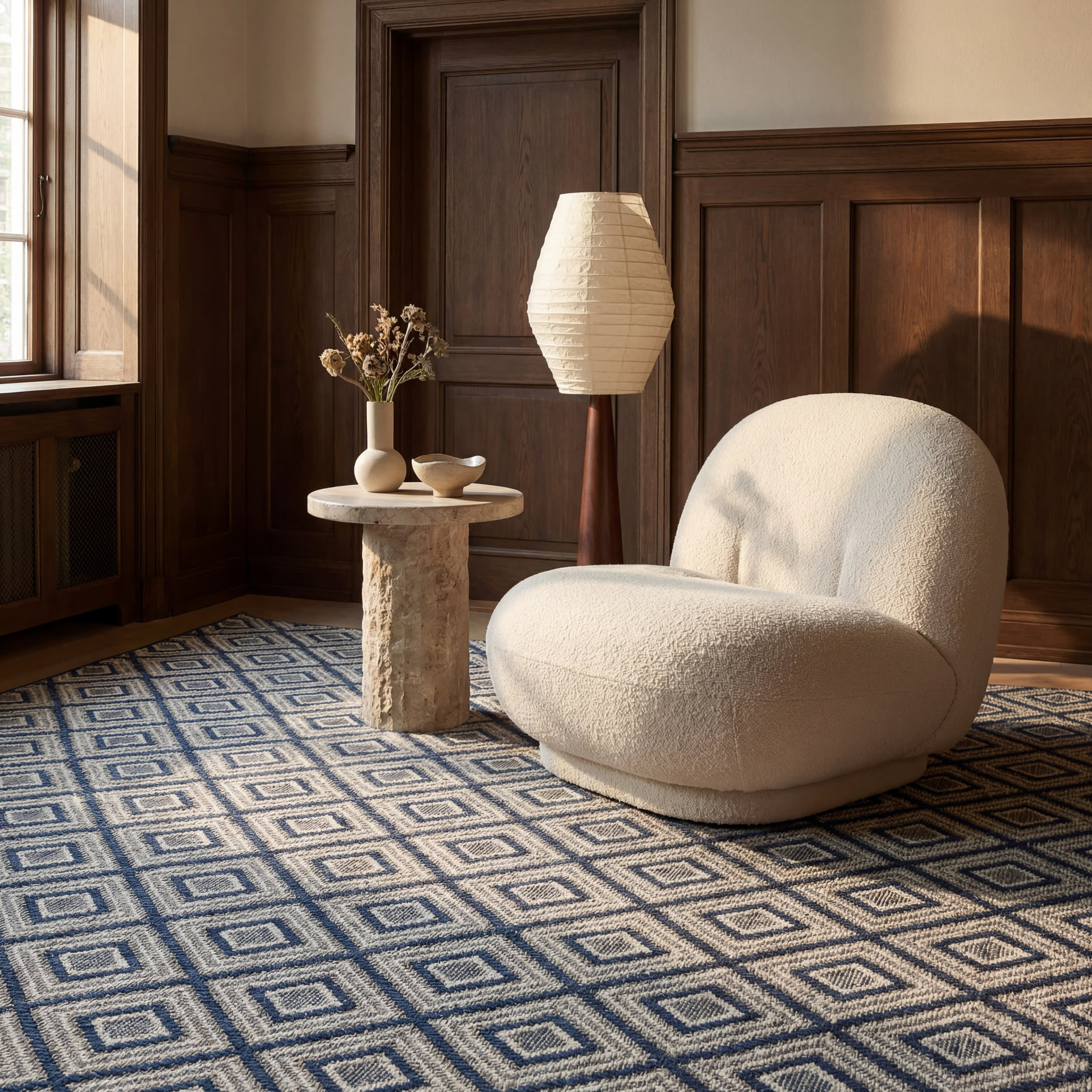 Marouise Modern Diamond Indoor/Outdoor Rug | Navy - Image 5