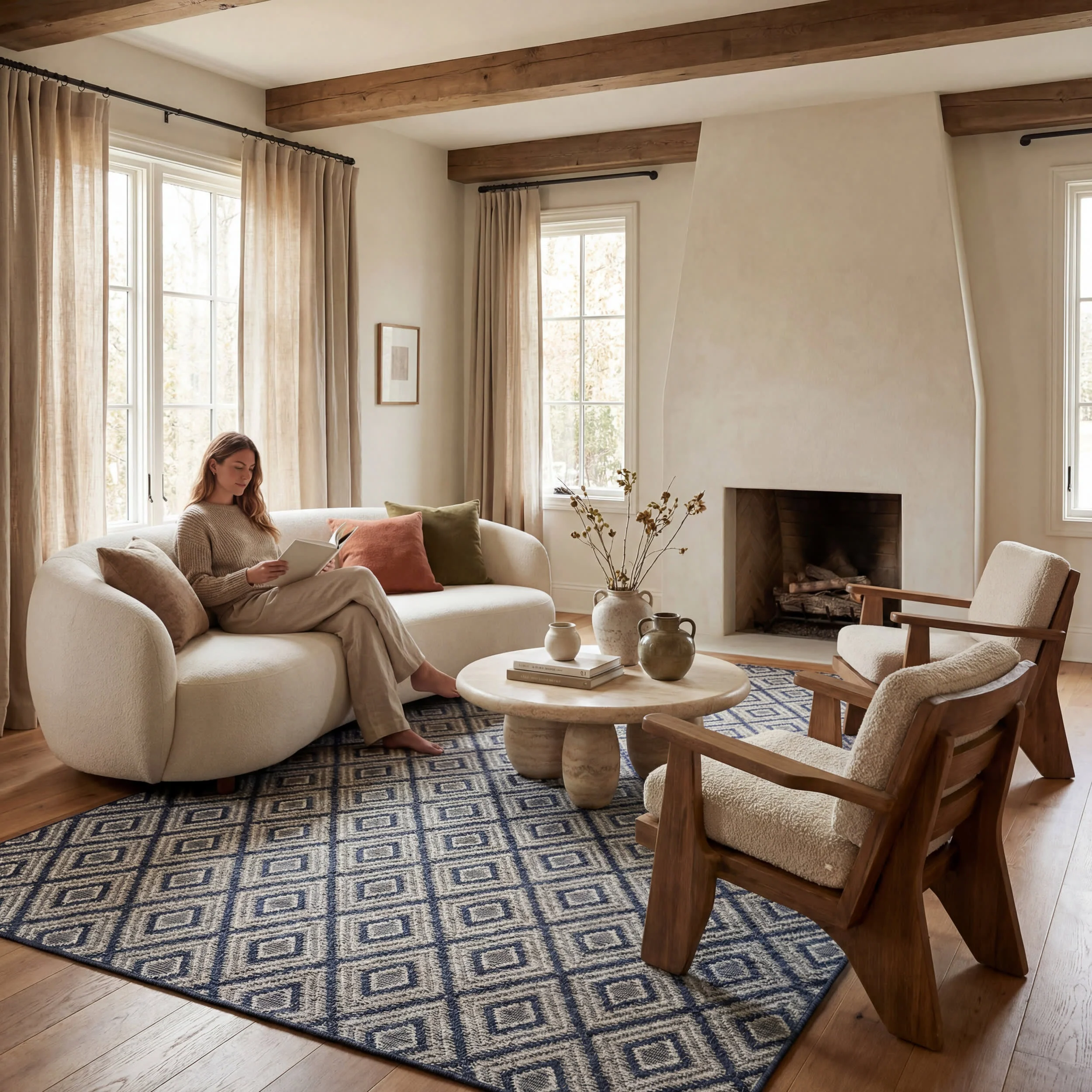 Marouise Modern Diamond Indoor/Outdoor Rug | Navy - Image 9