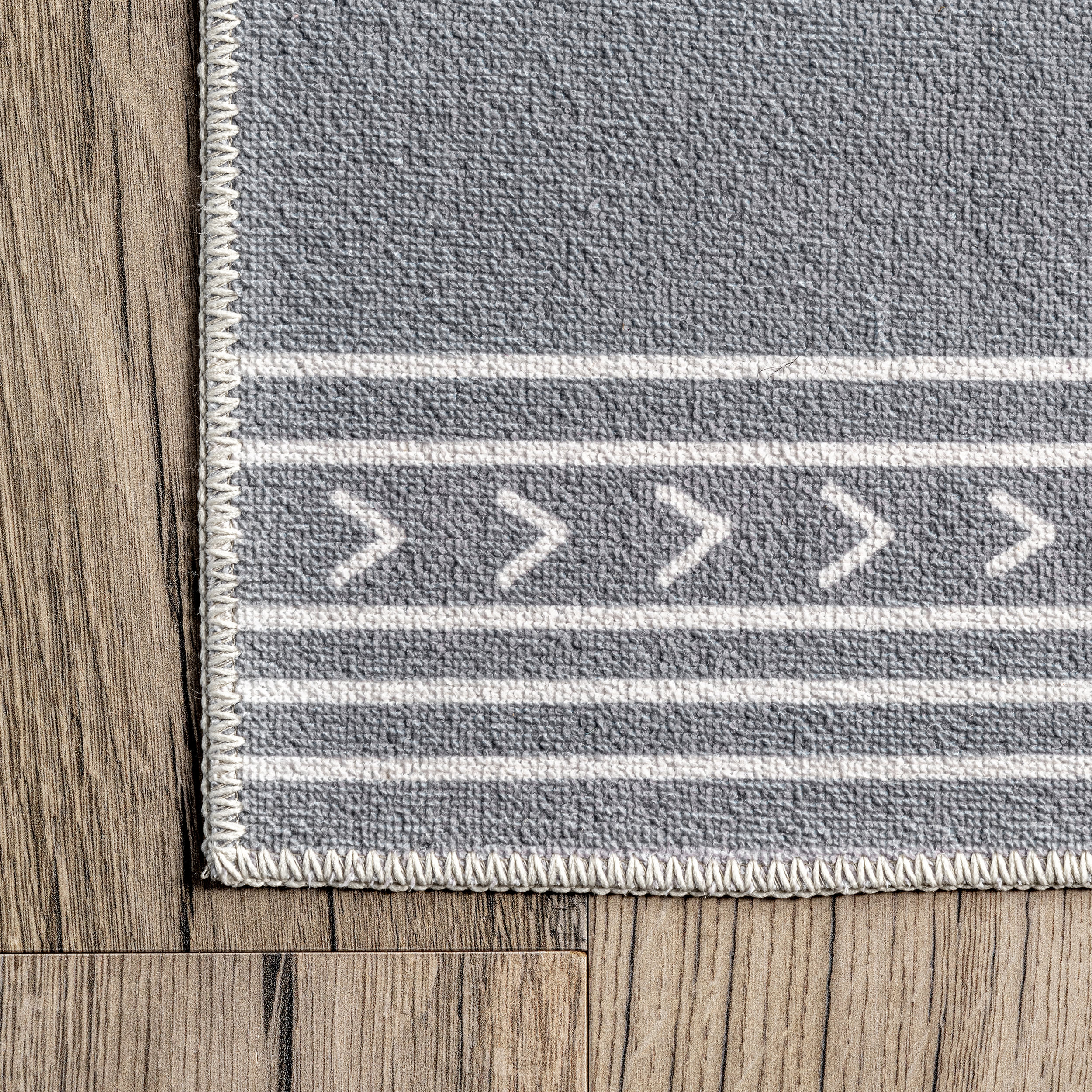 Martha Geometric Bordered Washable Rug | Grey - Image 3