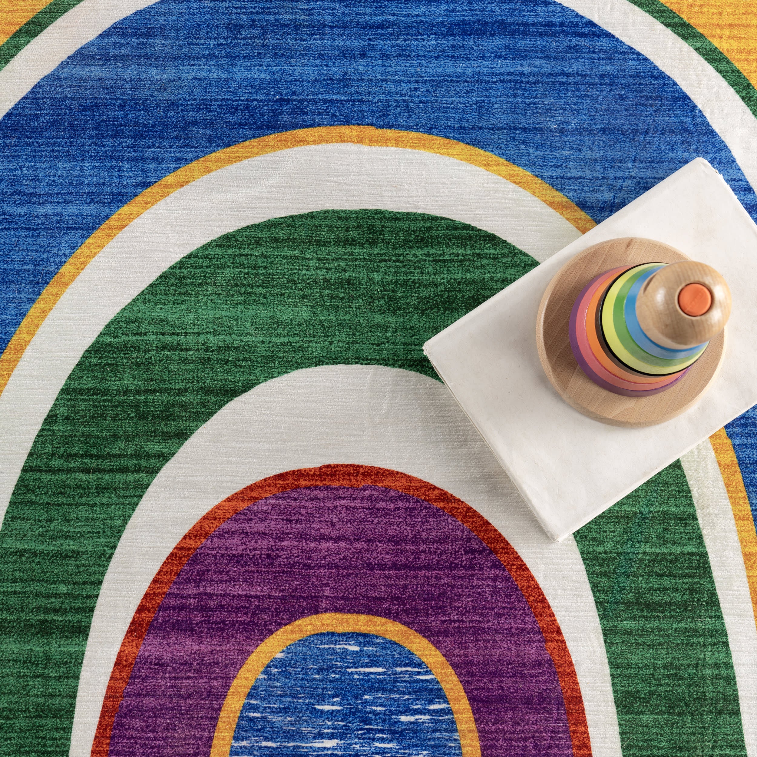 Matilda Kids Spill Proof Washable Double Rainbow Rug | White Multicolor - Image 8