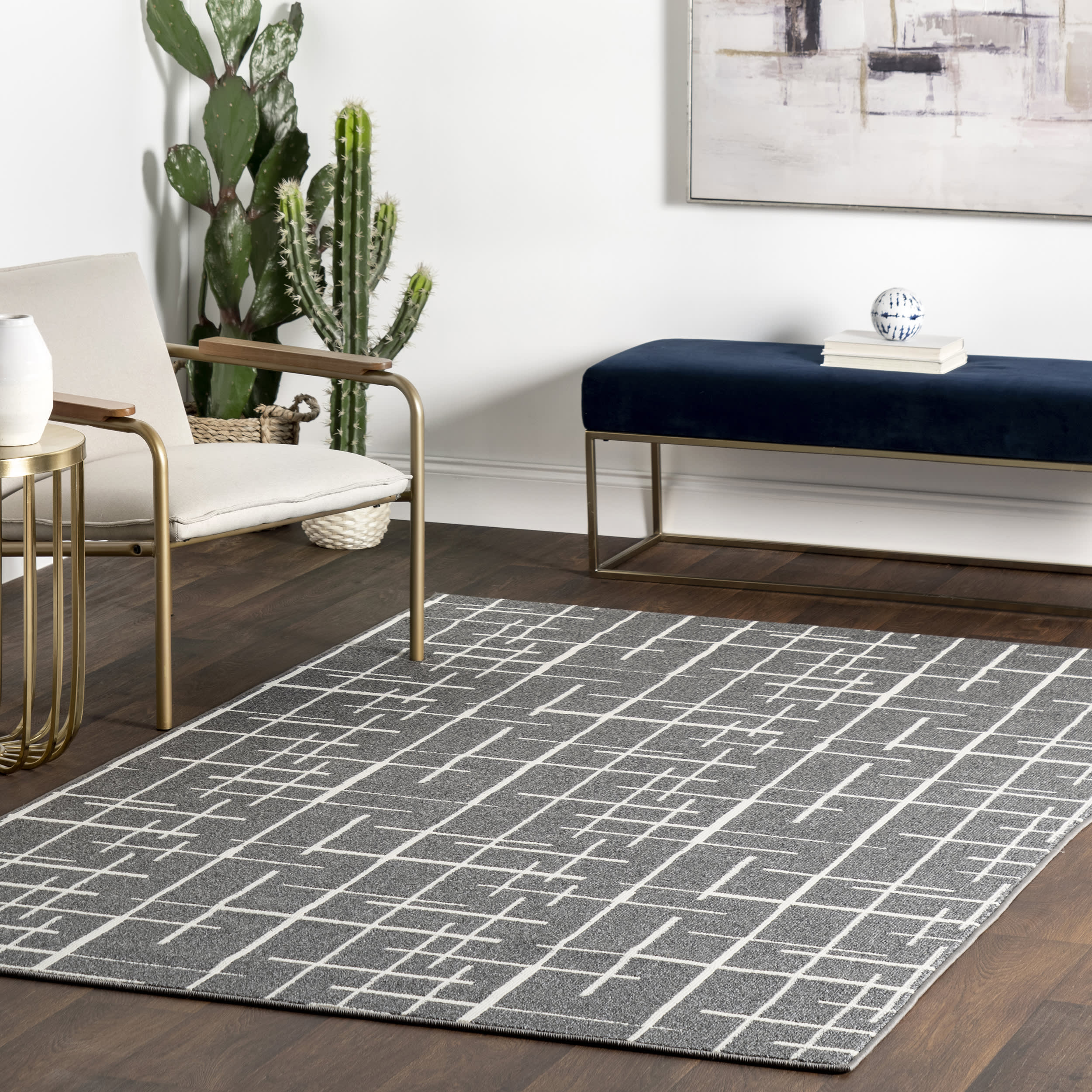 Matilda Modern Crosshatch Rug | Grey - Image 2