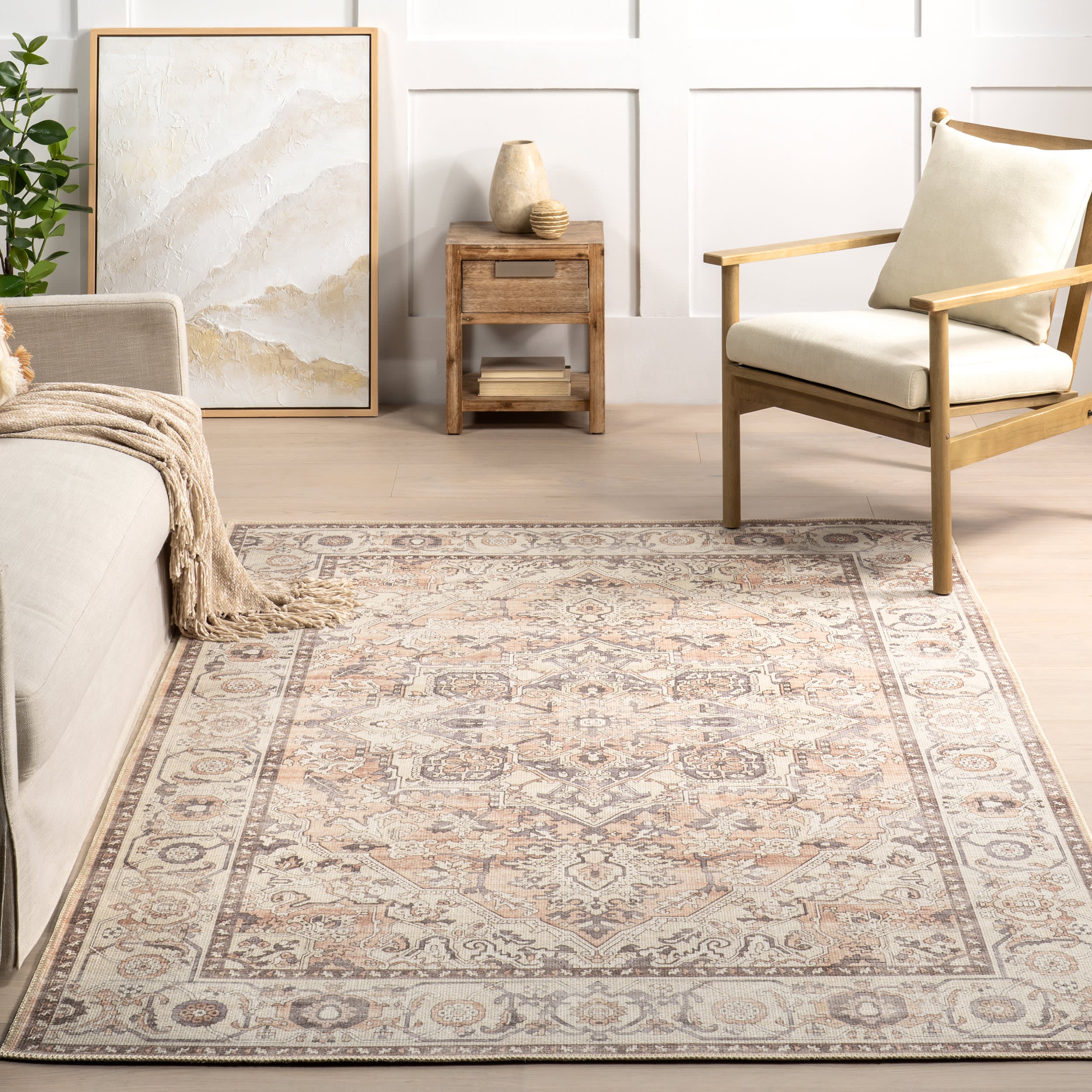 Mattie Medallion Washable Rug | Beige - Image 5